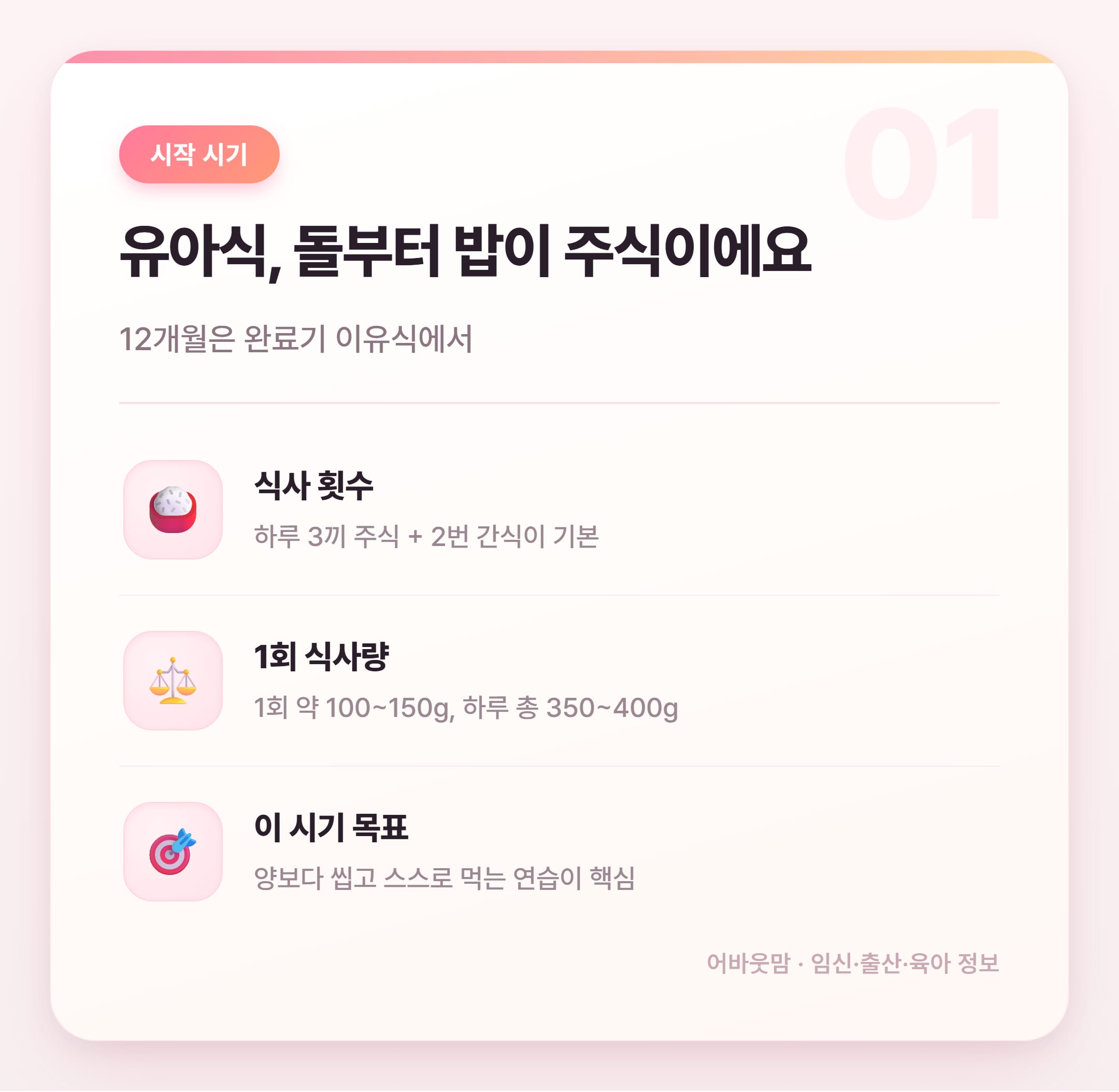 12개월 유아식 식단 시작 전 꼭 알아야 할 것들 설명 카드
