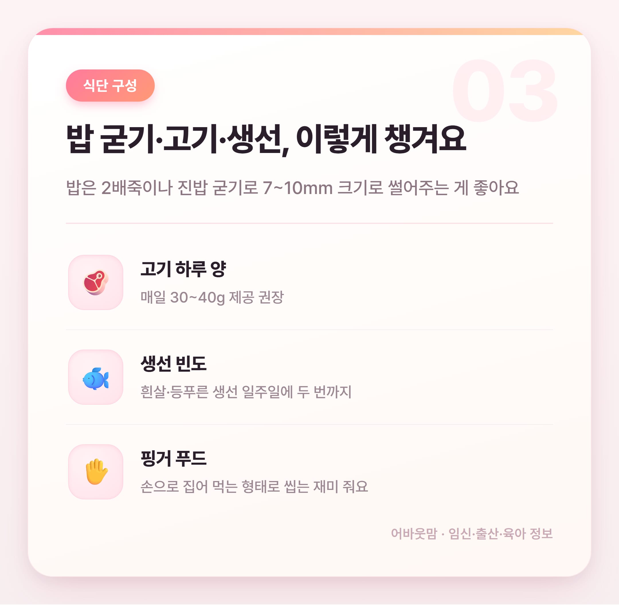12개월 유아식 식단 시작 전 꼭 알아야 할 것들 설명 카드