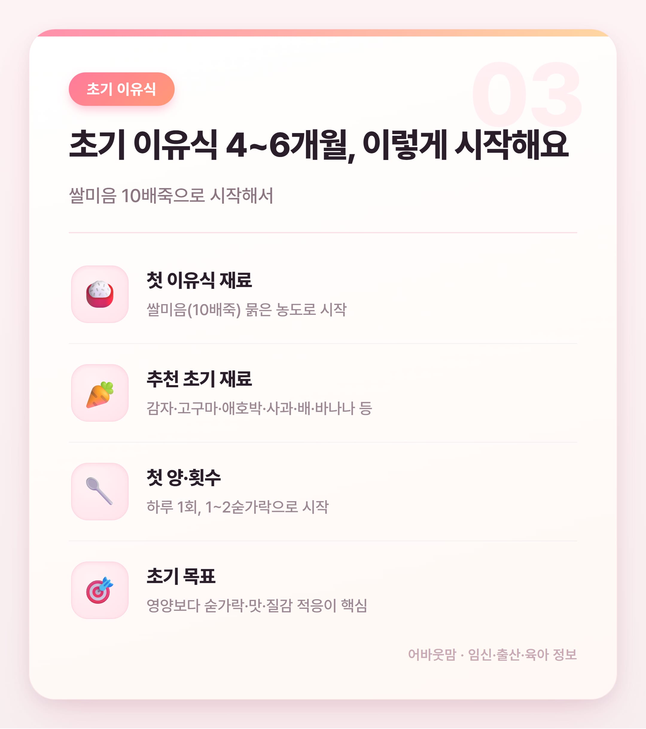 이유식 시작시기 150일, 너무 이른 걸까요 설명 카드