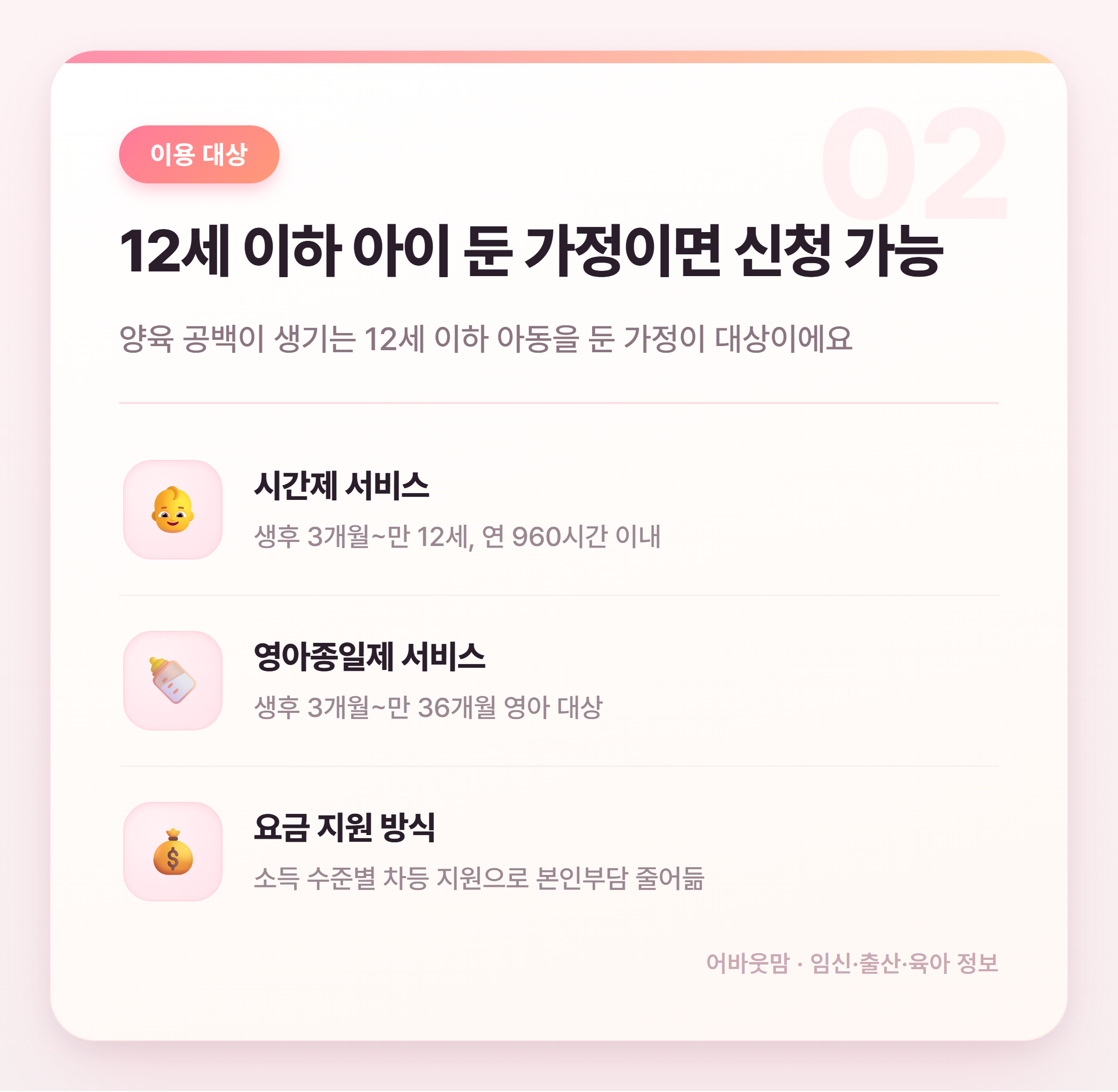 아이돌봄 서비스 정부지원 2025년 달라진 것 설명 카드