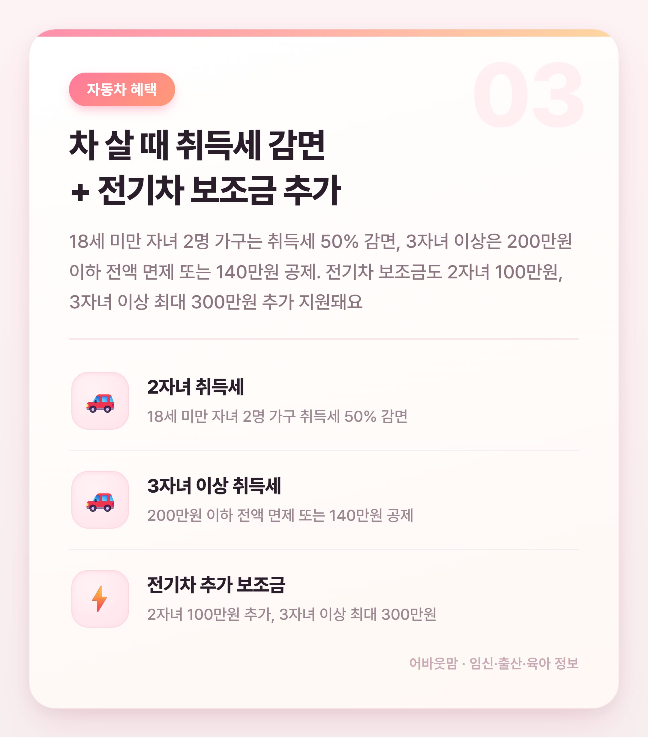 2026 다자녀 혜택 총정리, 2자녀도 됩니다 설명 카드