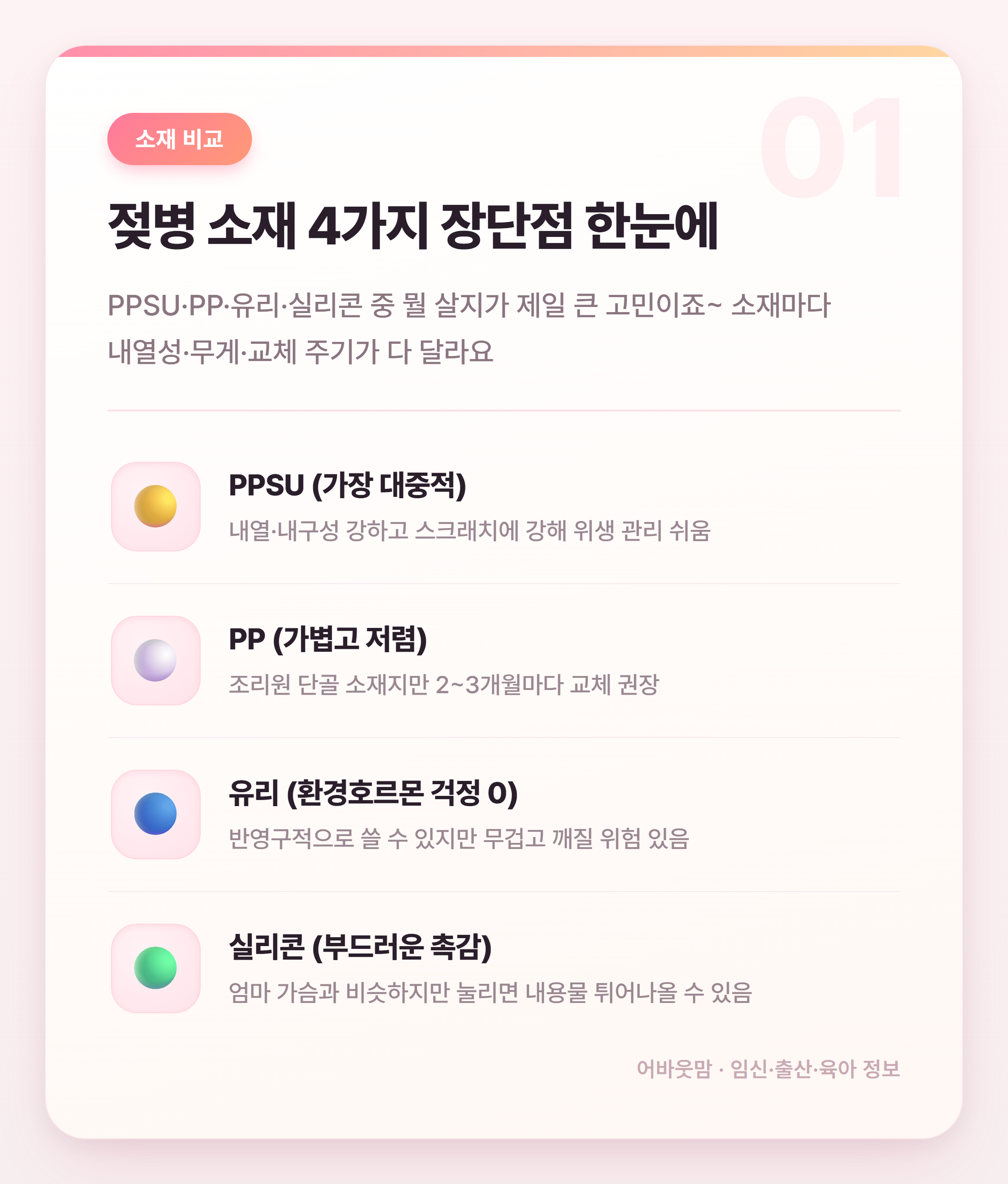 아기 젖병 소재별 비교 추천 2026 설명 카드