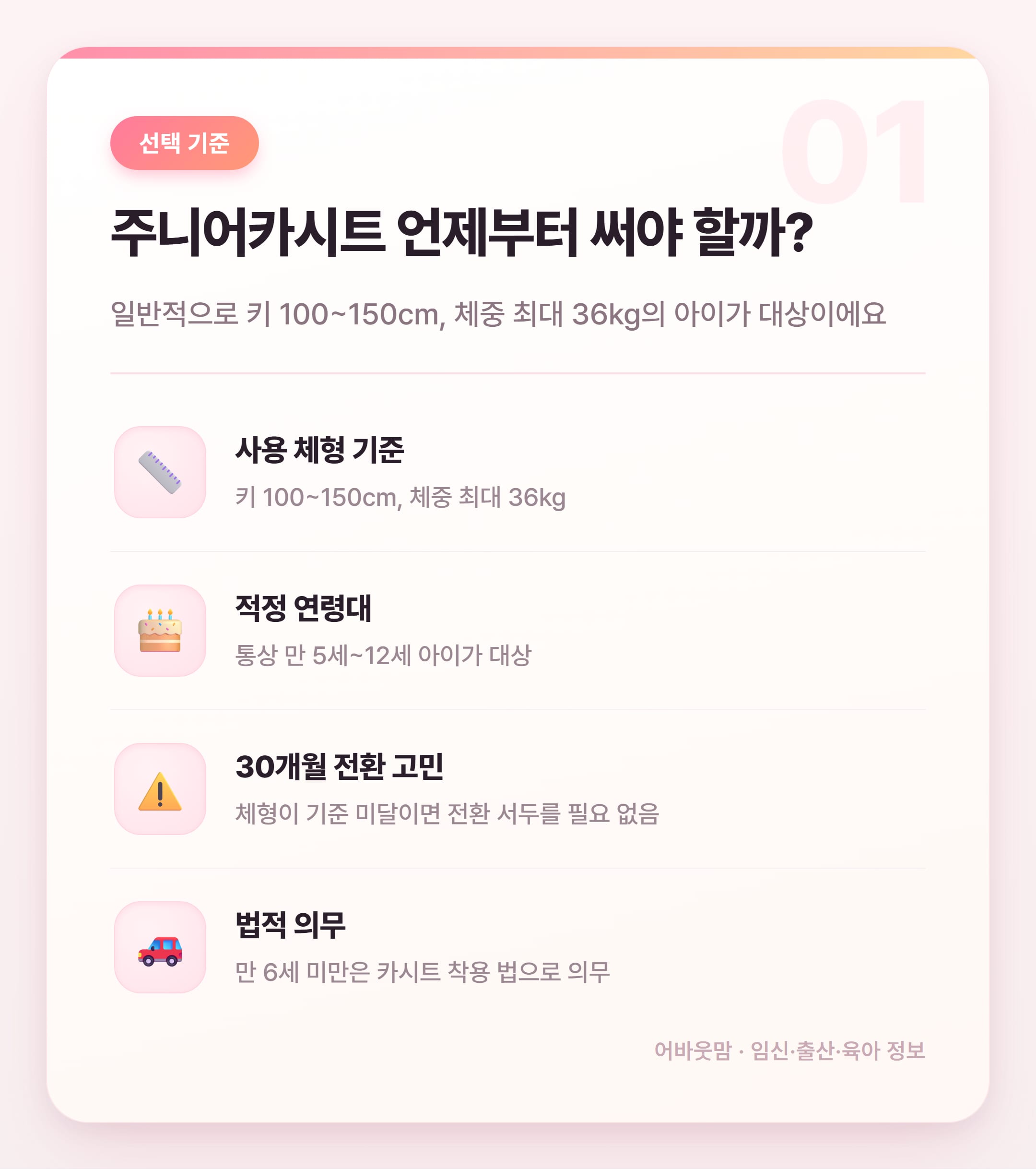 주니어카시트 추천 비교 2026년 총정리 설명 카드