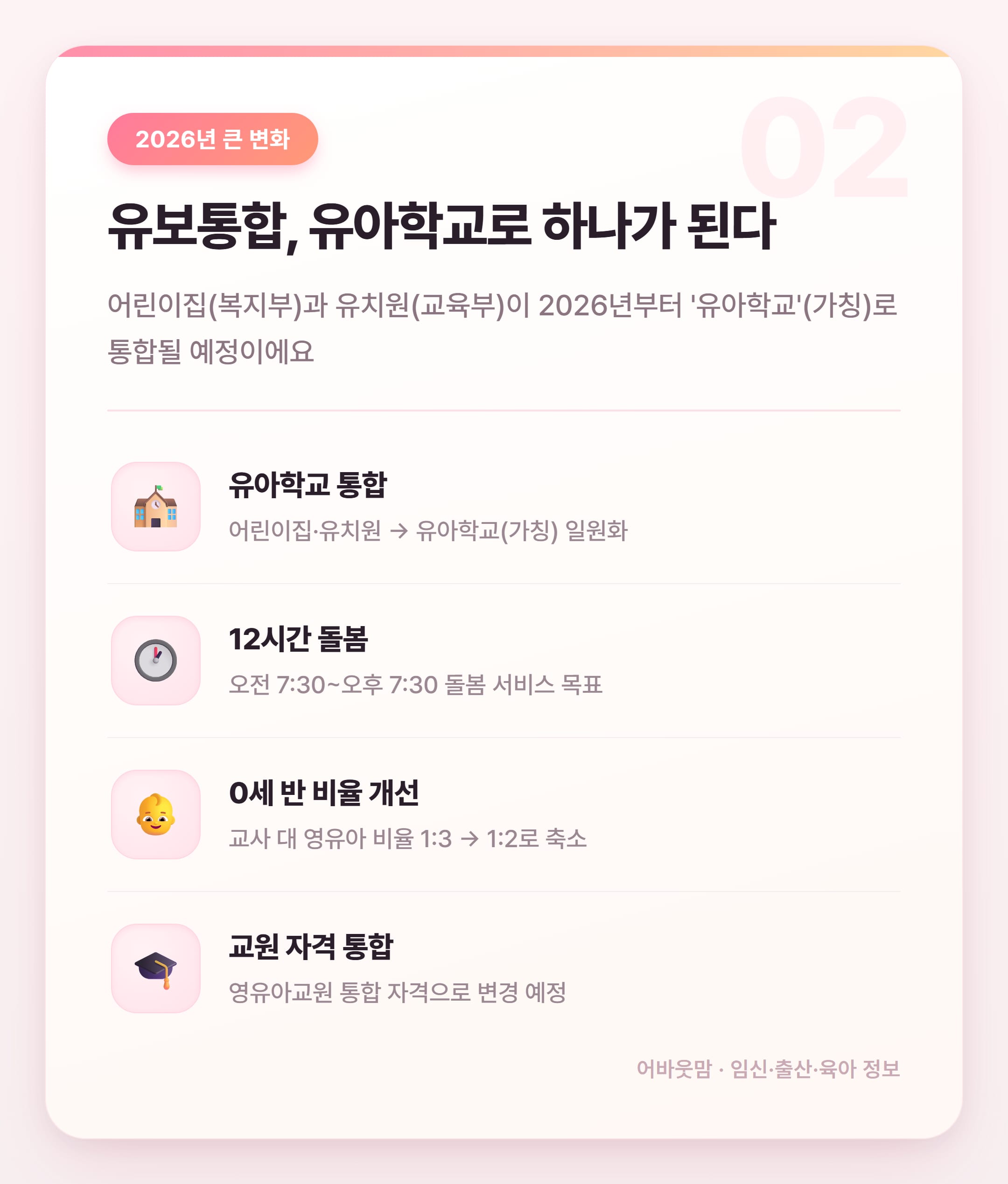 기적의 한글쓰기, 2026년 유보통합 전 미리 알자 설명 카드