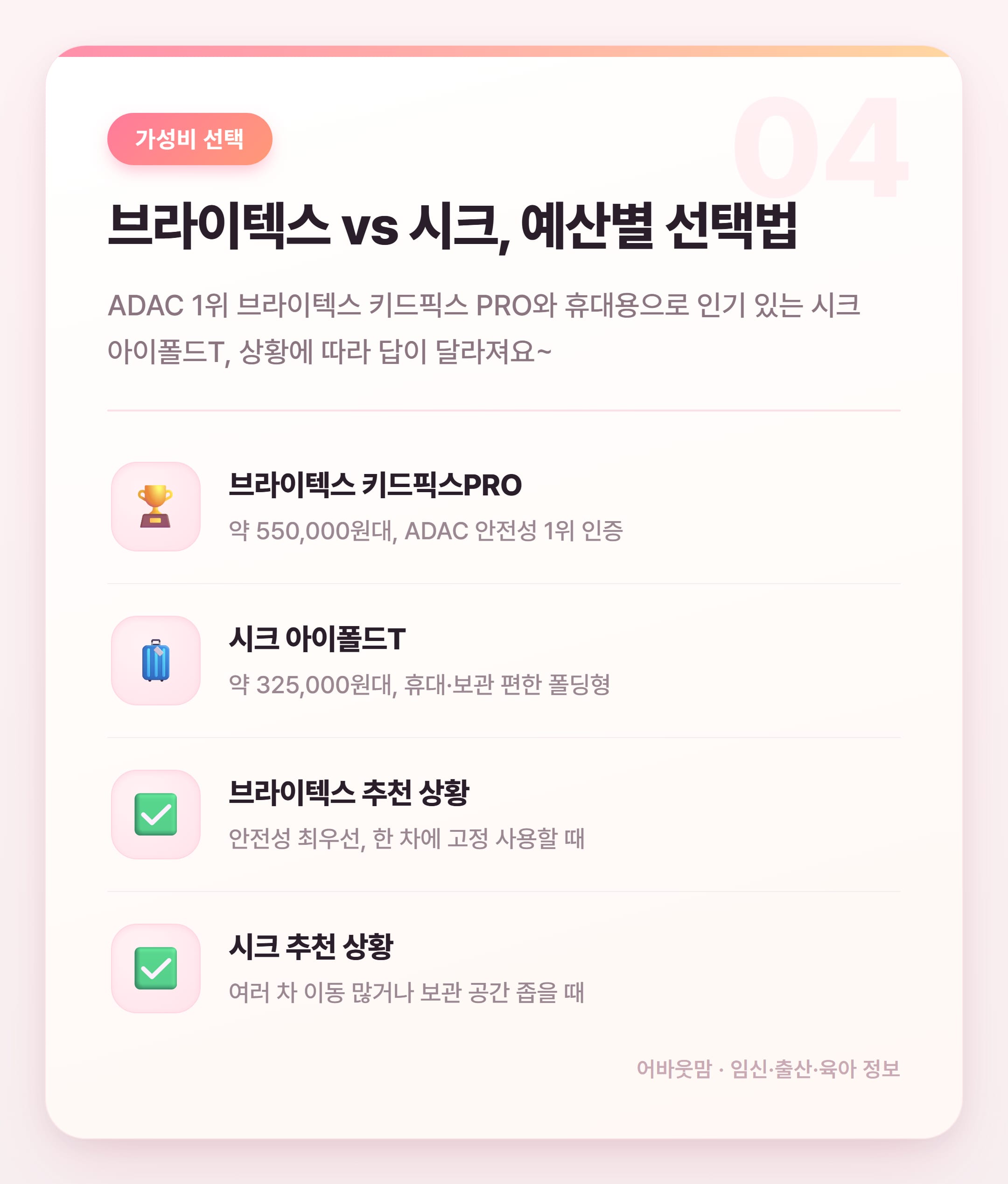 주니어카시트 추천 비교 2026년 총정리 설명 카드