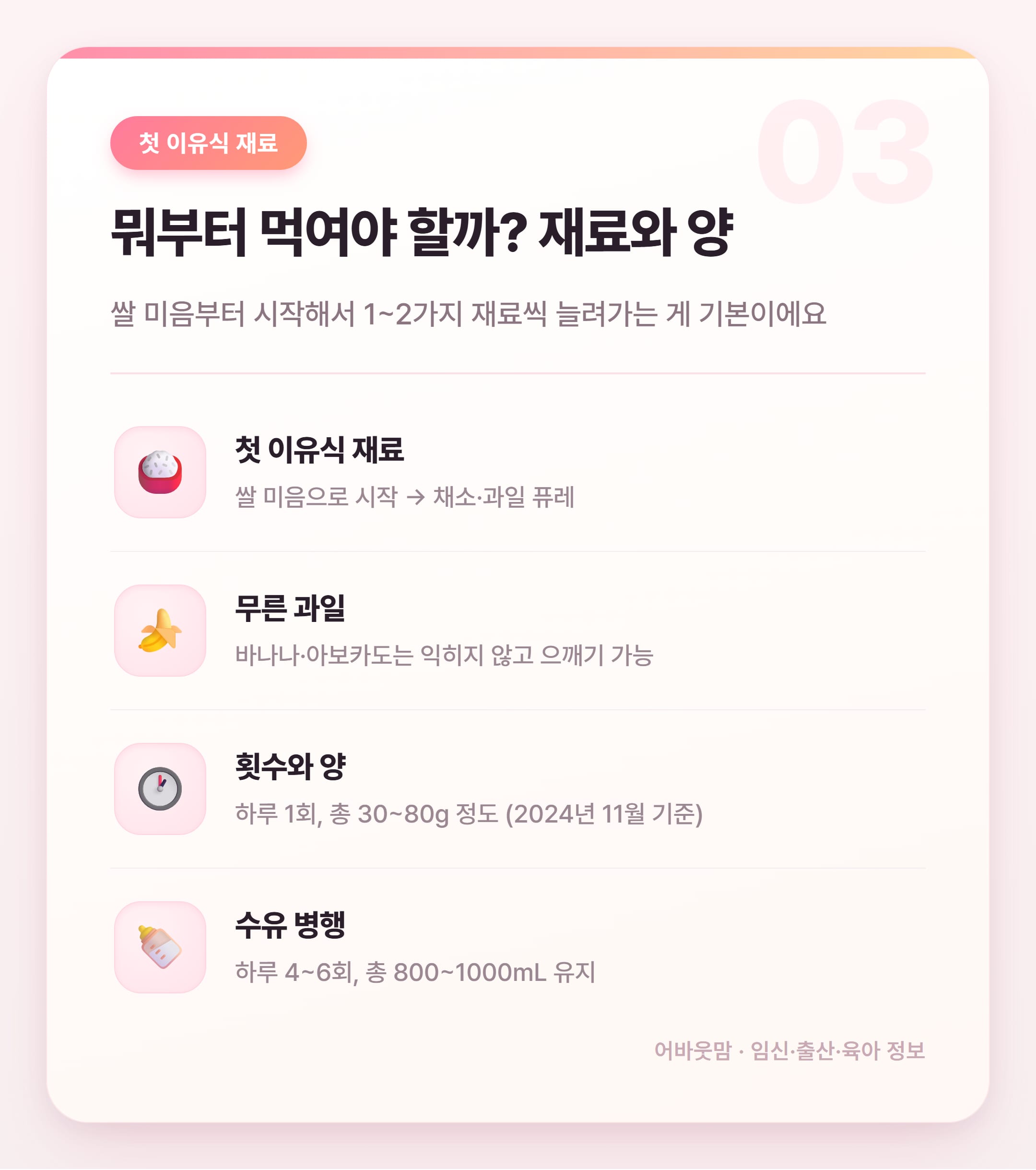 초기 이유식 준비물 비용 총정리 2026 설명 카드