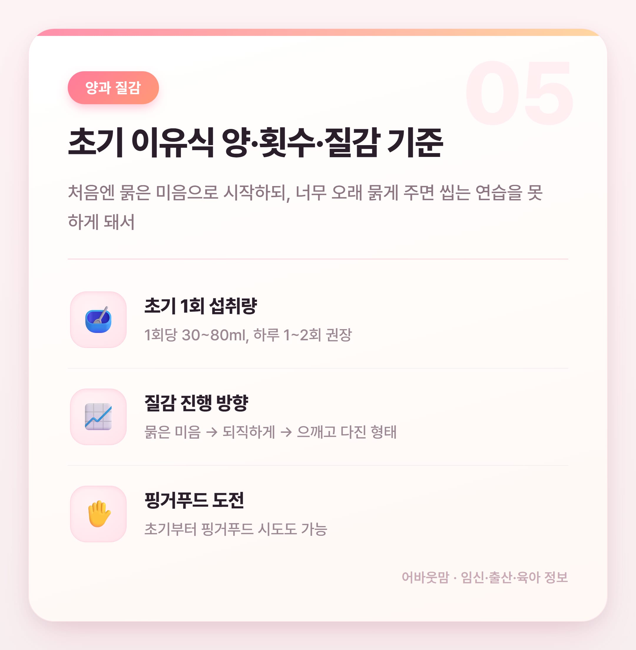 초기 이유식 재료 순서 실전 정리 2026 설명 카드