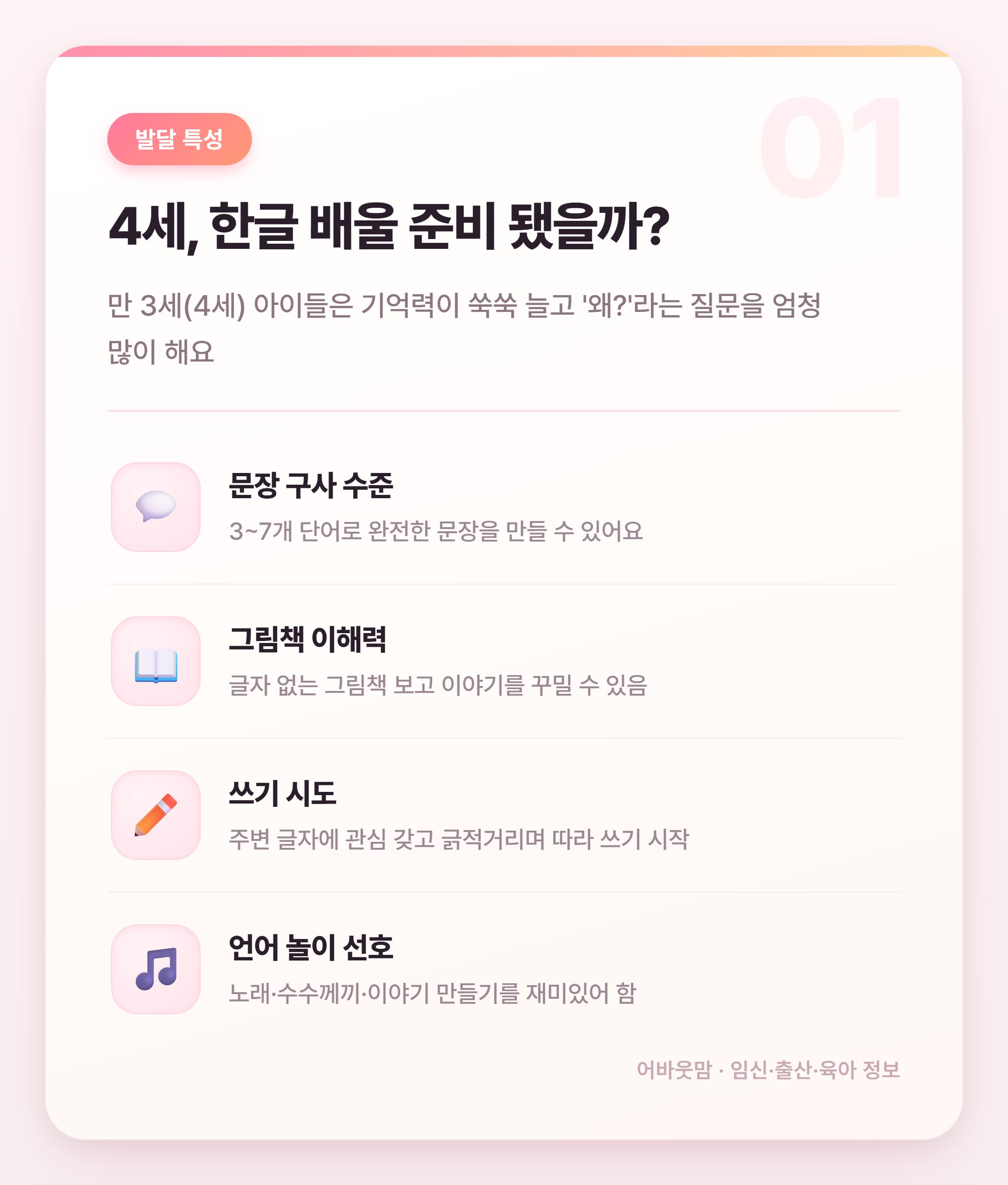 4세 한글공부, 지금 시작해도 될까? 설명 카드