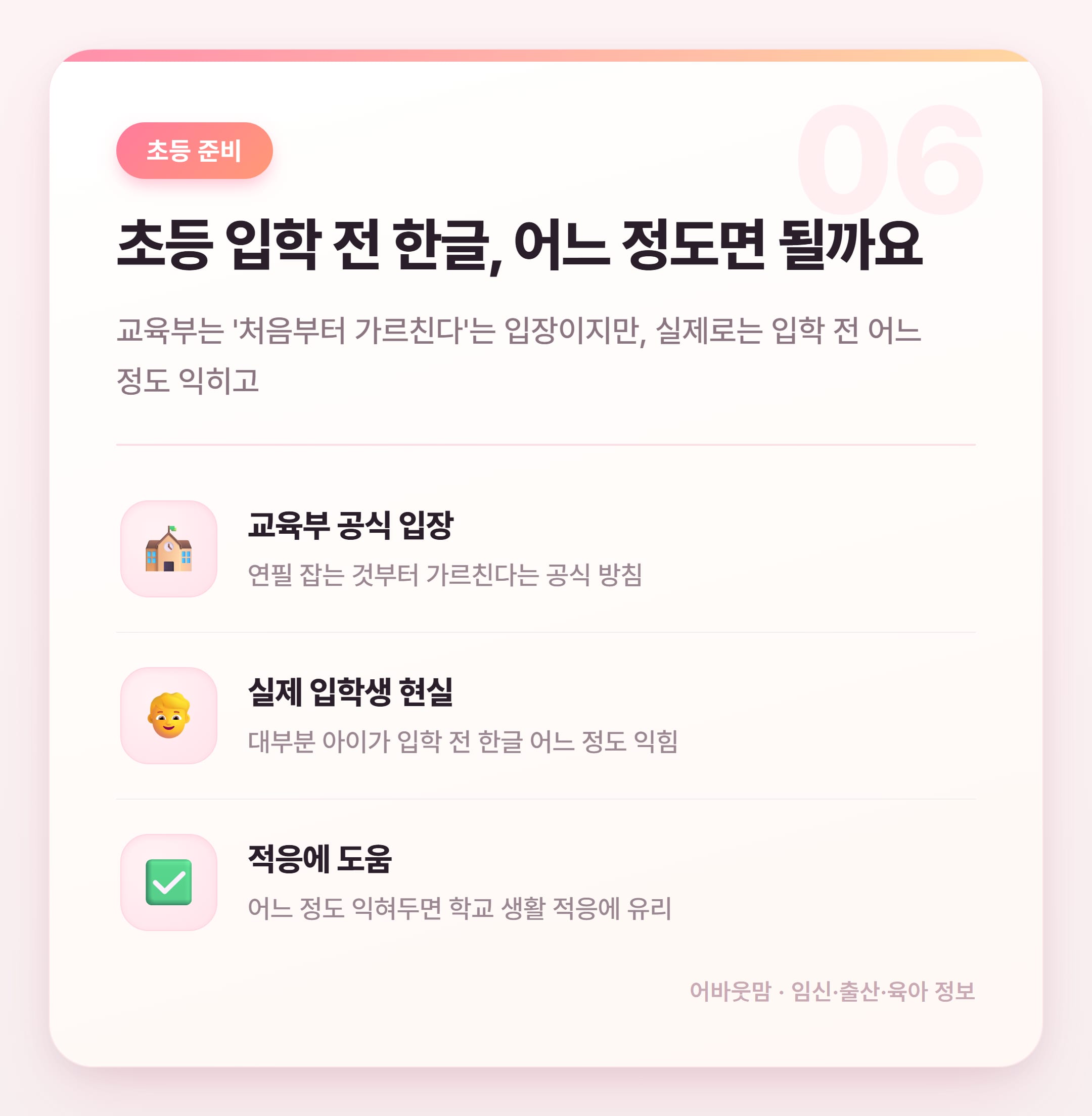 5세 한글 학습지 시작 시기와 방법 총정리 설명 카드