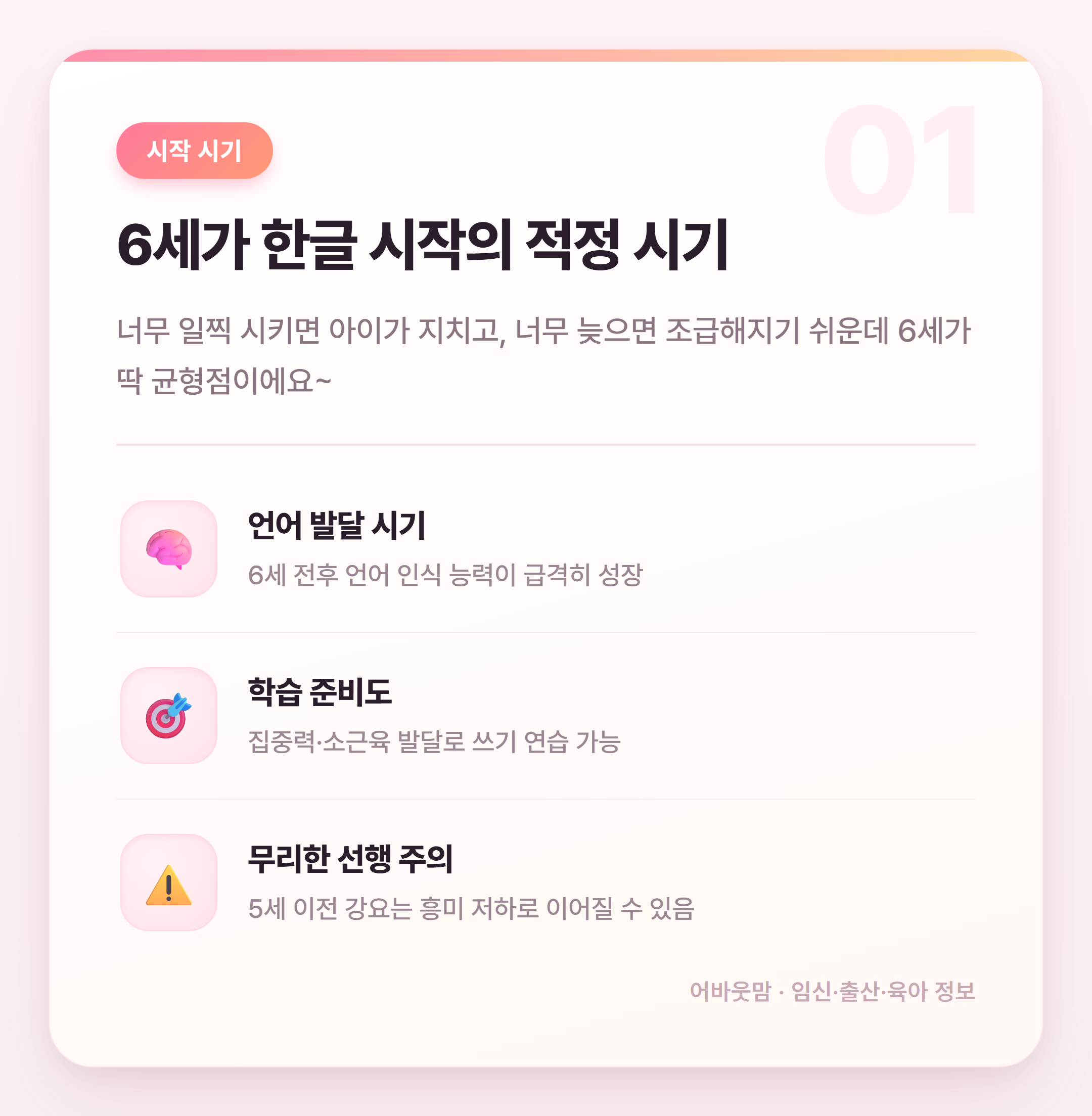 6세 한글 공부 시작 방법 총정리 설명 카드