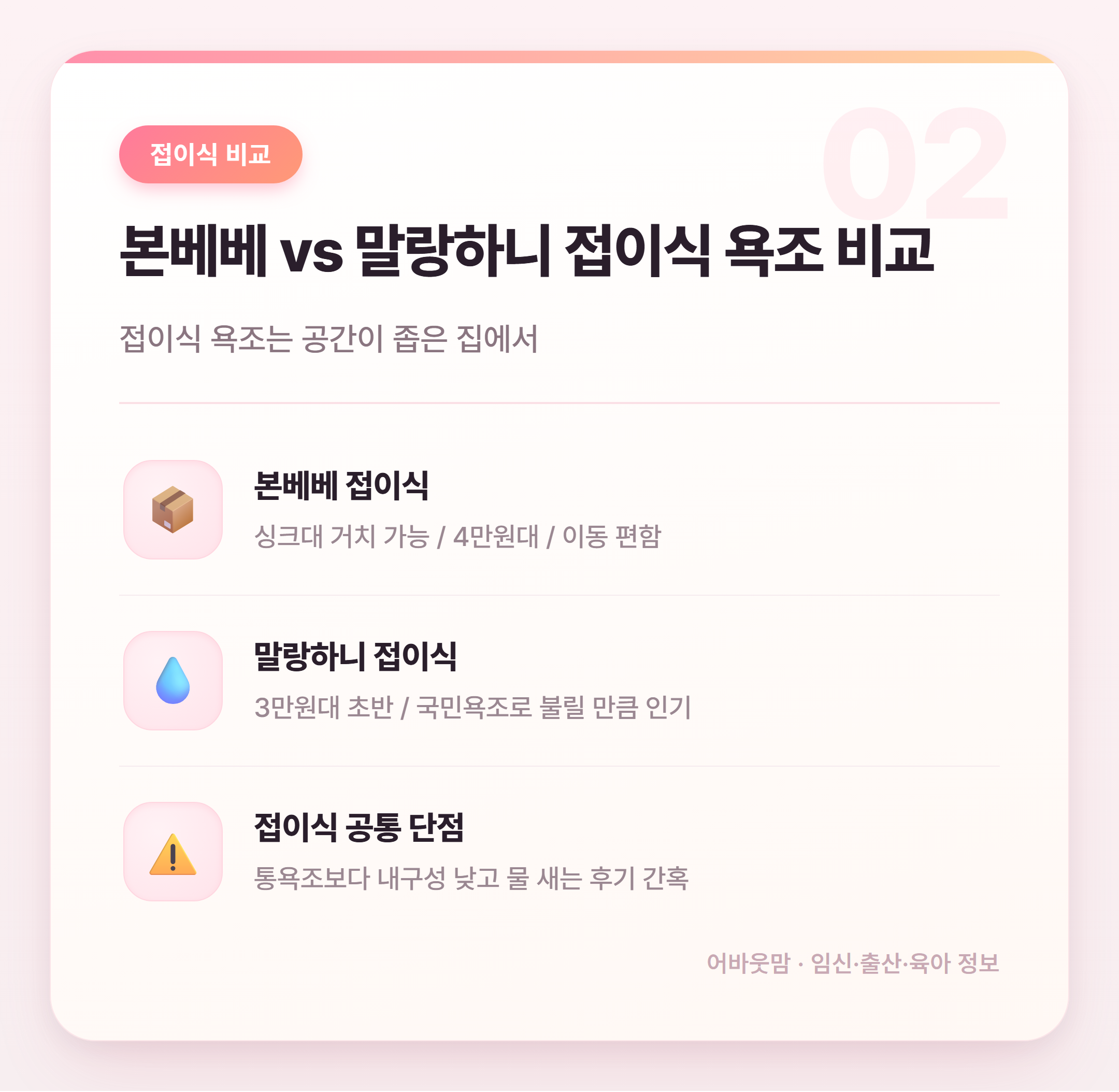 아기 욕조 어떤 거 살까 인기 6종 비교 정리 설명 카드