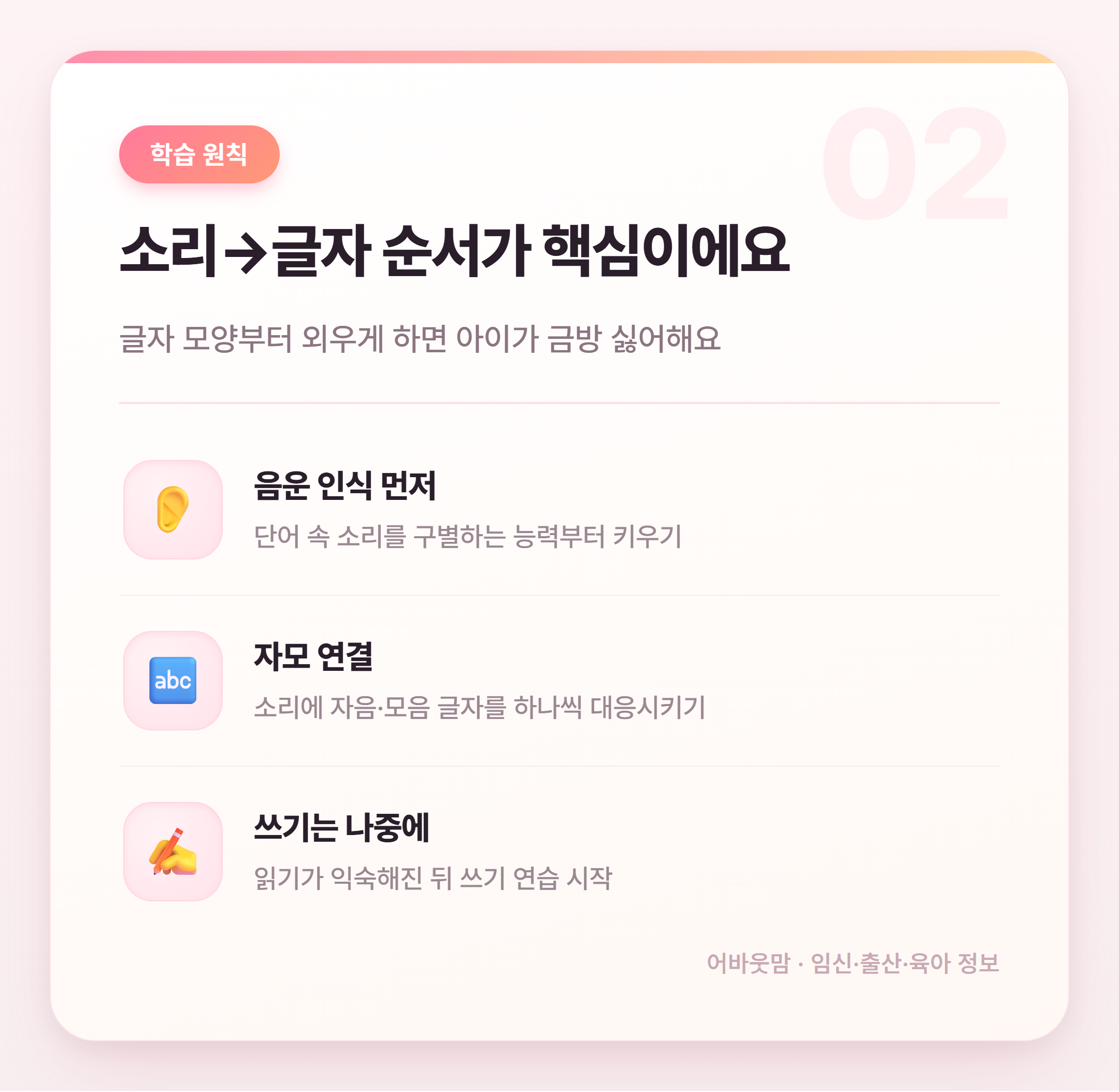 6세 한글 공부 시작 방법 총정리 설명 카드