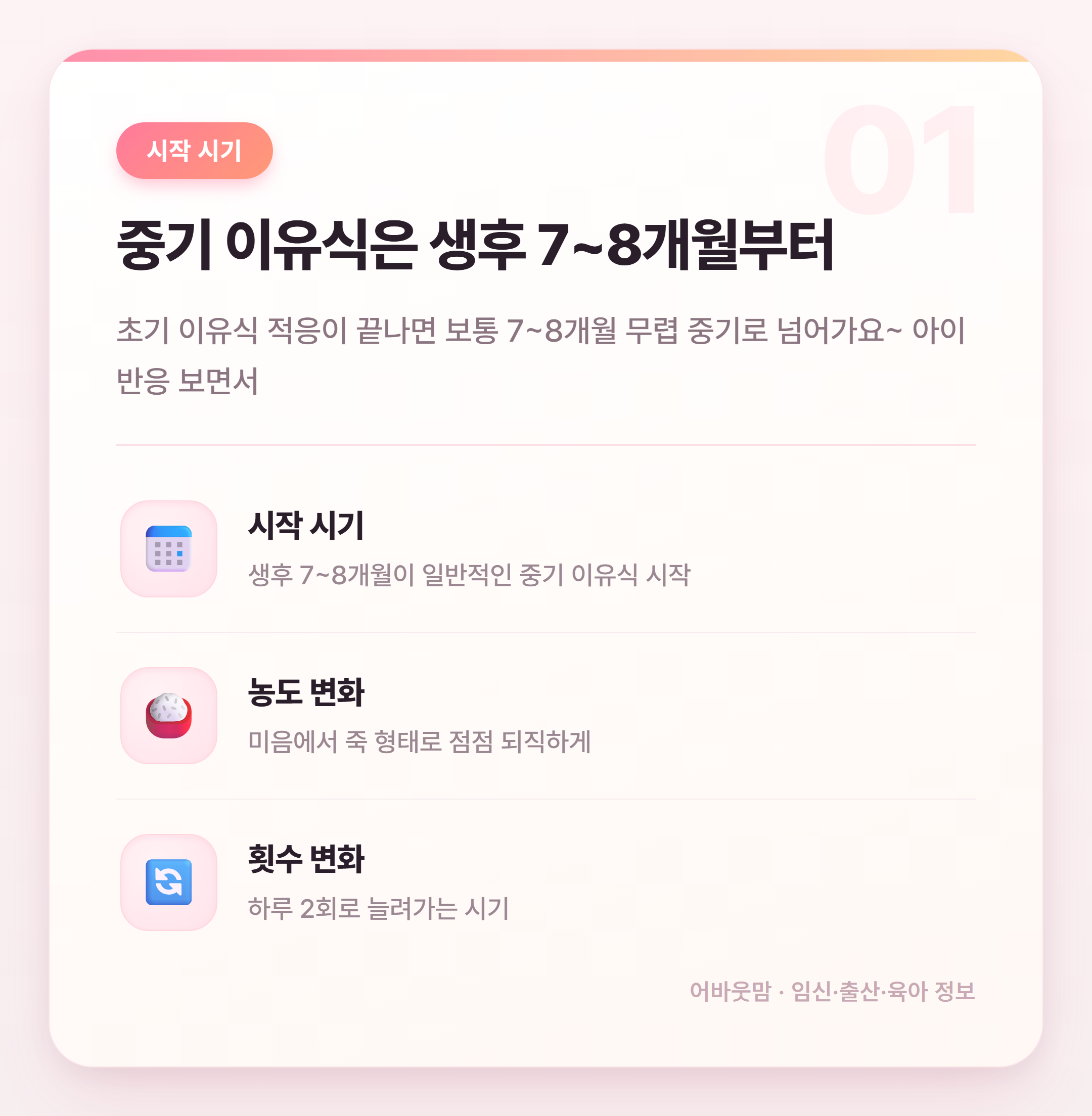 중기 이유식 레시피 총정리 생후 7~8개월 설명 카드