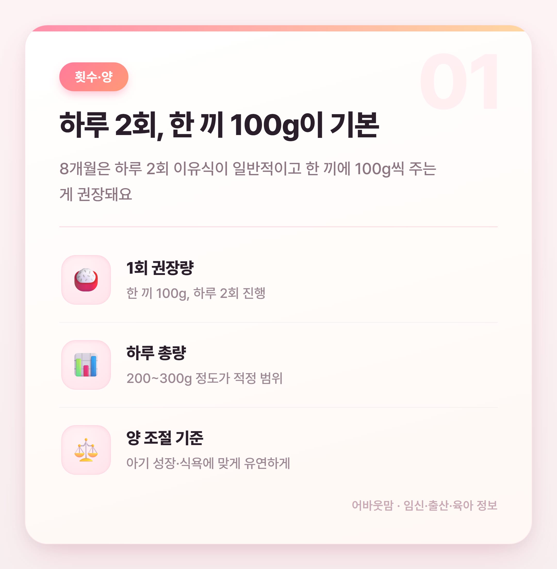 8개월 아기 이유식 식단표 총정리 설명 카드