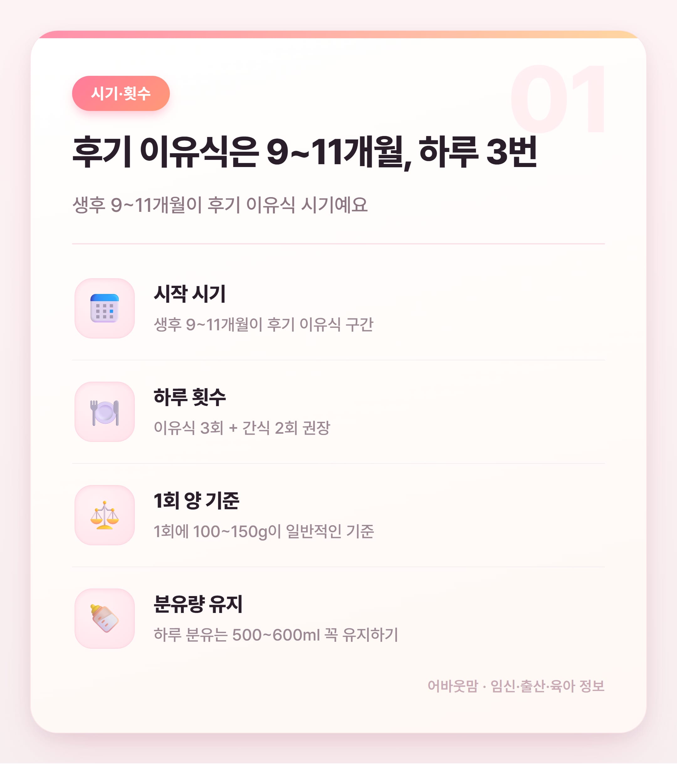 후기 이유식 재료 총정리 9~11개월 설명 카드