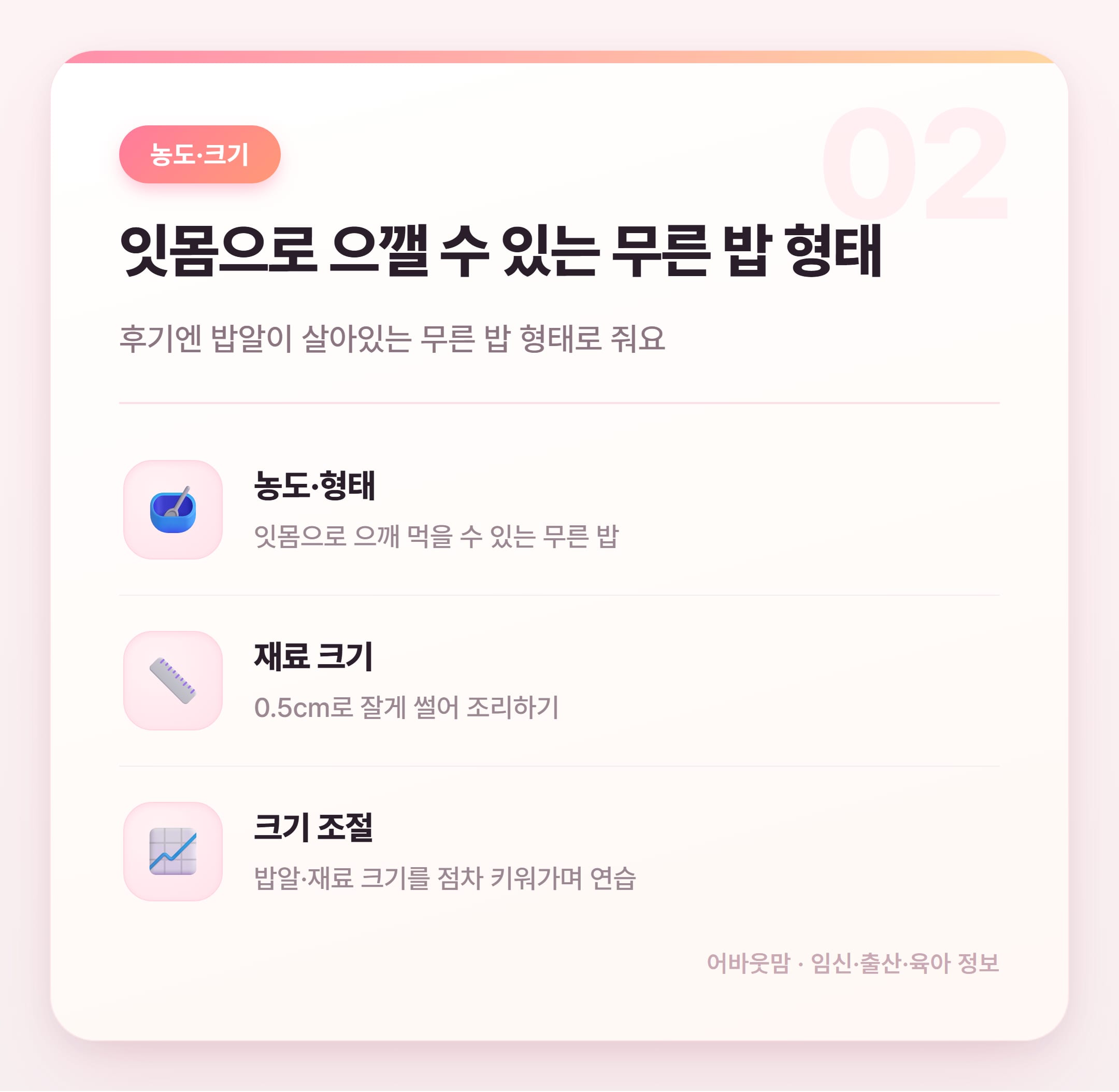 후기 이유식 재료 총정리 9~11개월 설명 카드