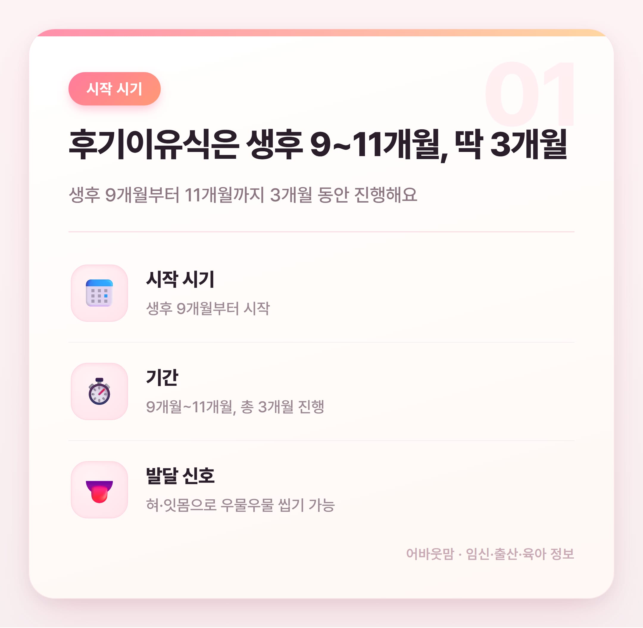 후기이유식 시기 총정리 (생후 9~11개월) 설명 카드