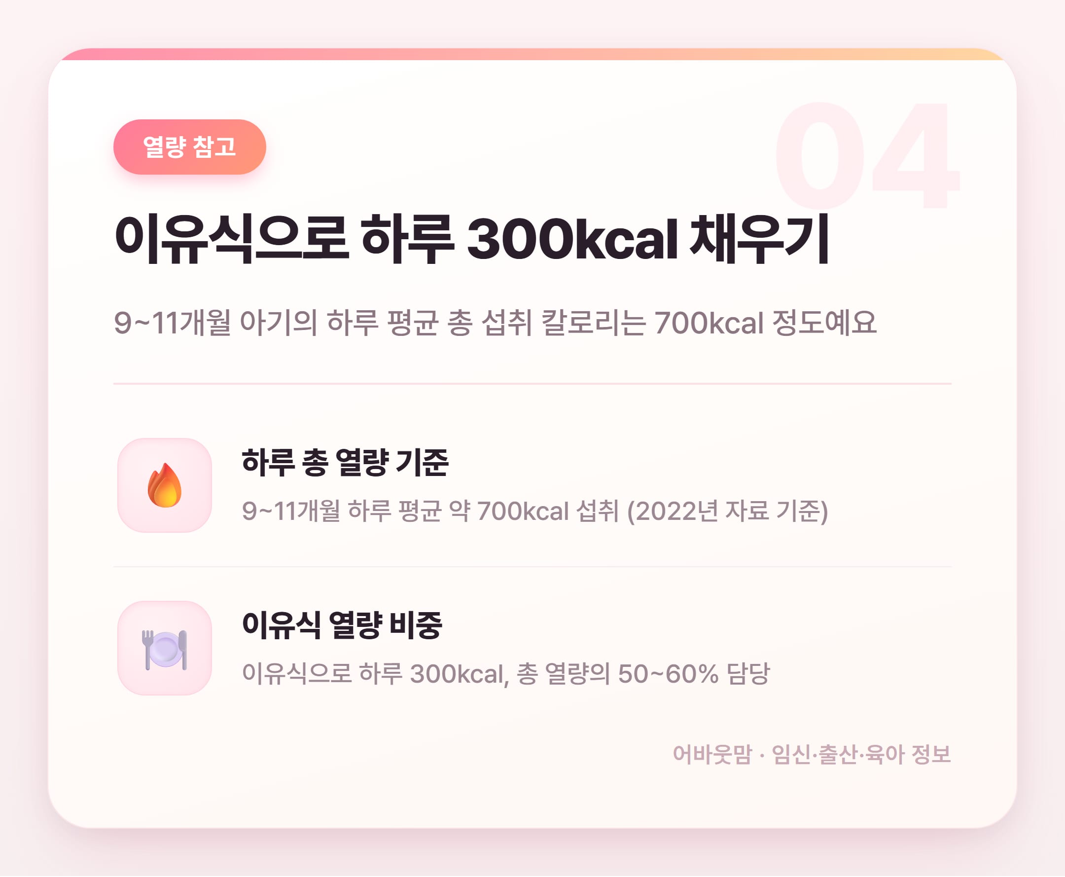 9개월 이유식 양과 횟수 총정리 설명 카드