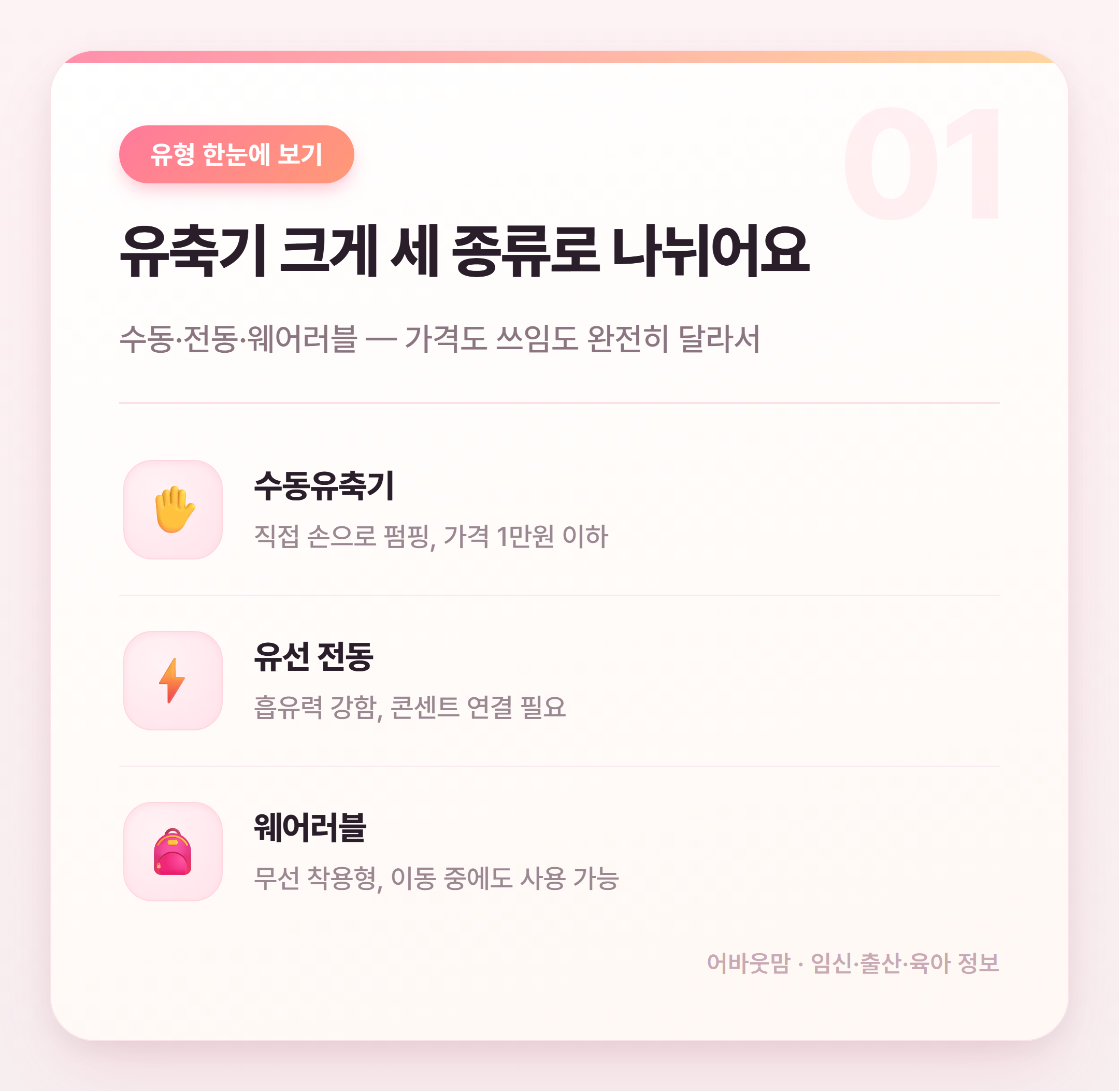 유축기 종류별 비교 어떤 걸 골라야 할까 설명 카드