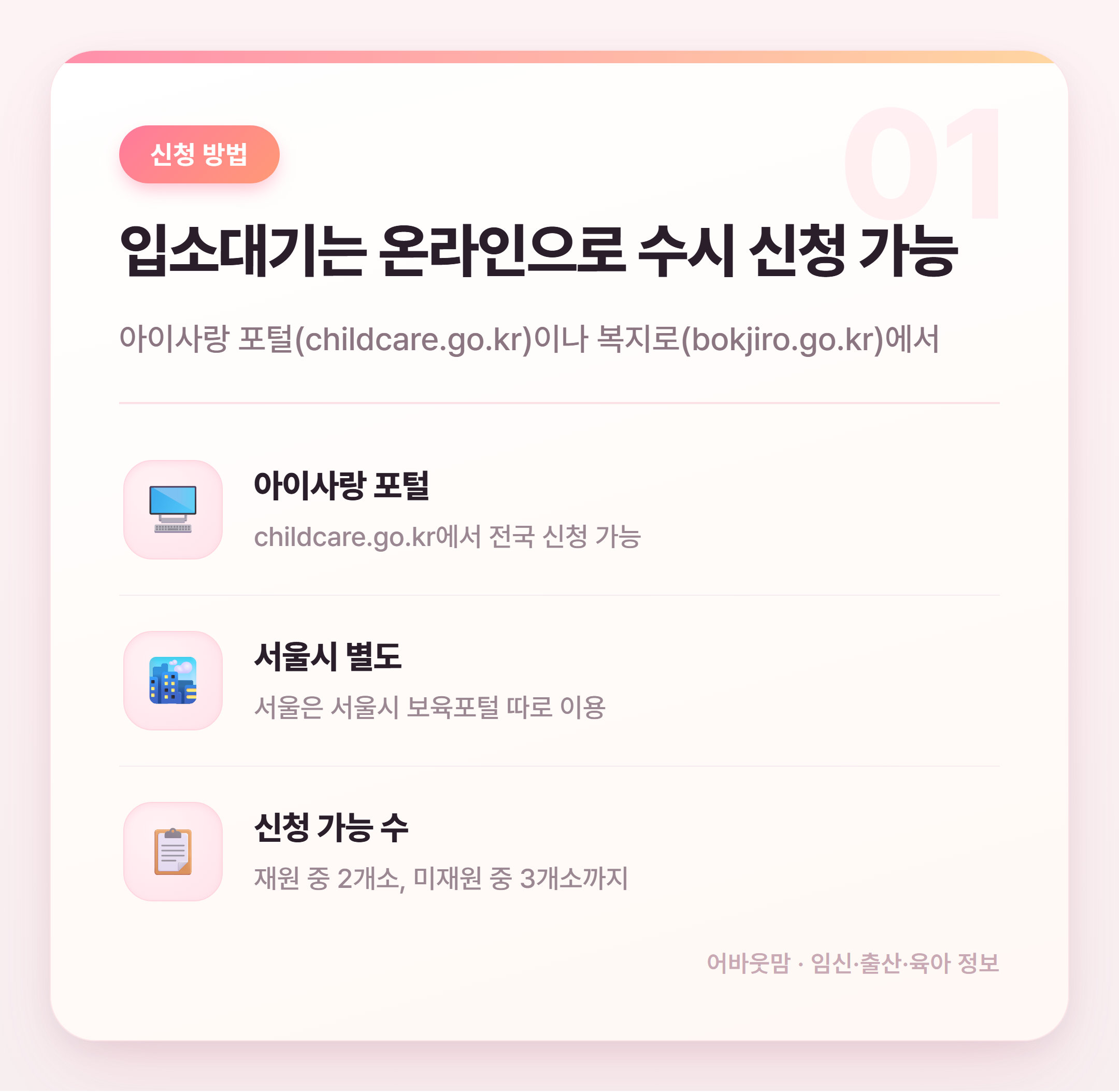 어린이집 입소대기 신청 방법과 우선순위 총정리 설명 카드