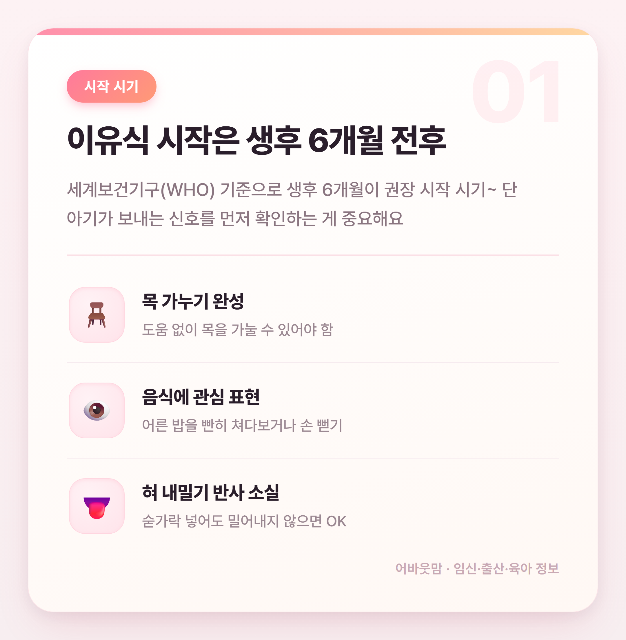 초기 이유식 양 얼마나 줘야 할까 설명 카드