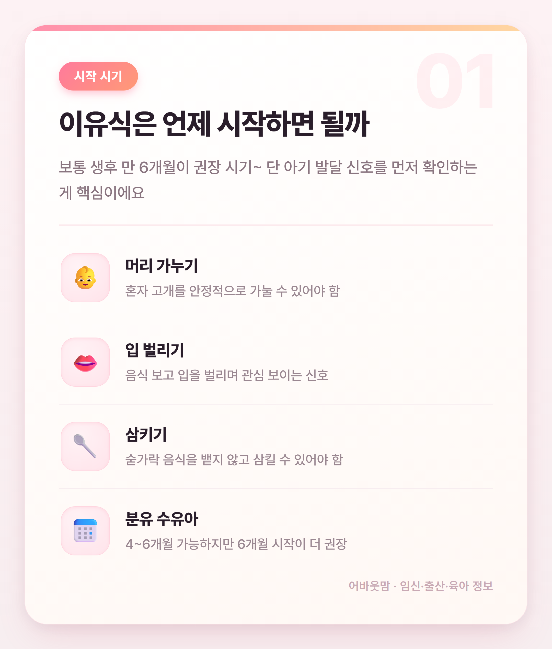 초기 이유식 식단표 양식 & 실전 정리 설명 카드