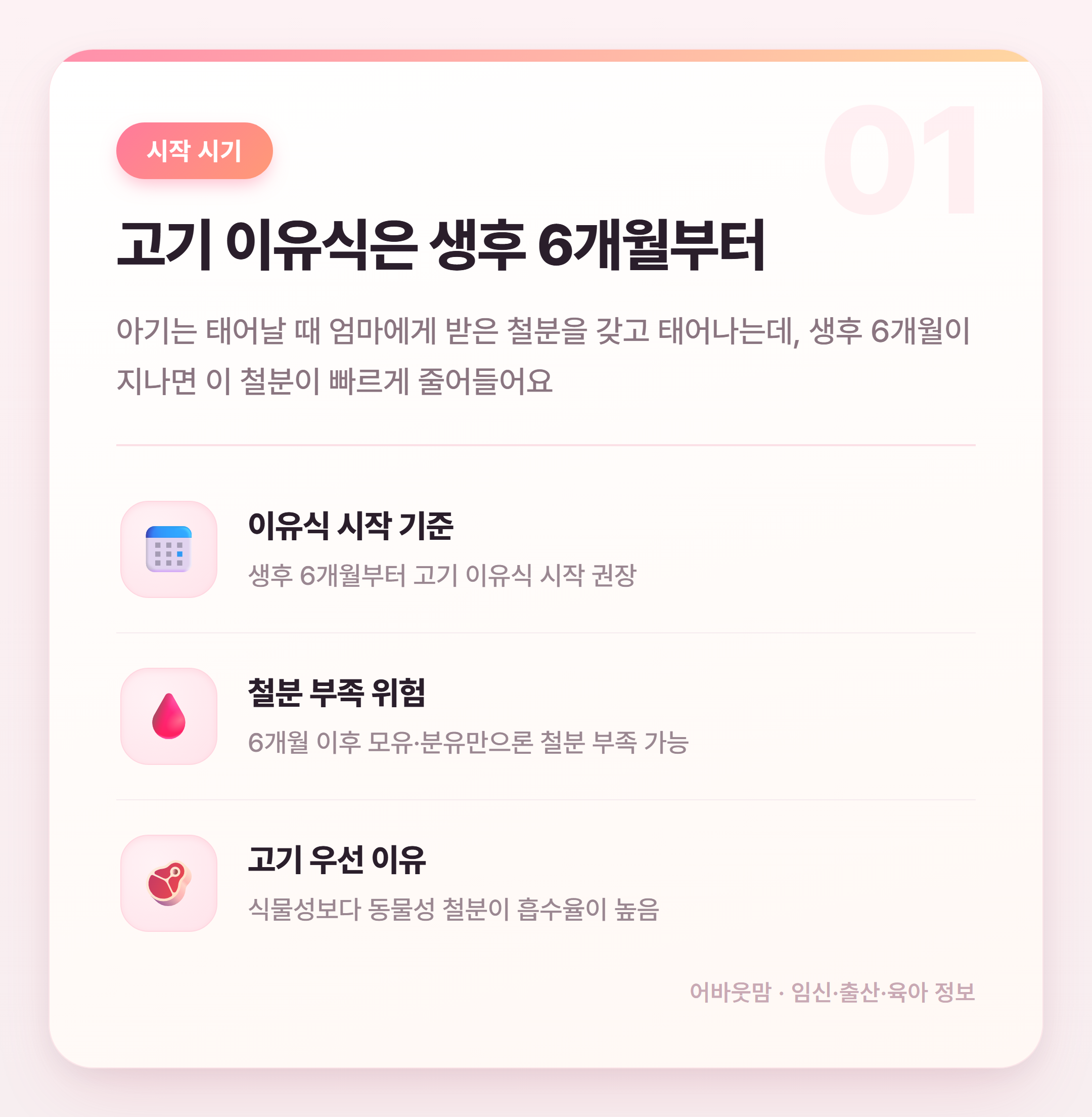 돼지고기 이유식 시기 언제부터 시작할까 설명 카드