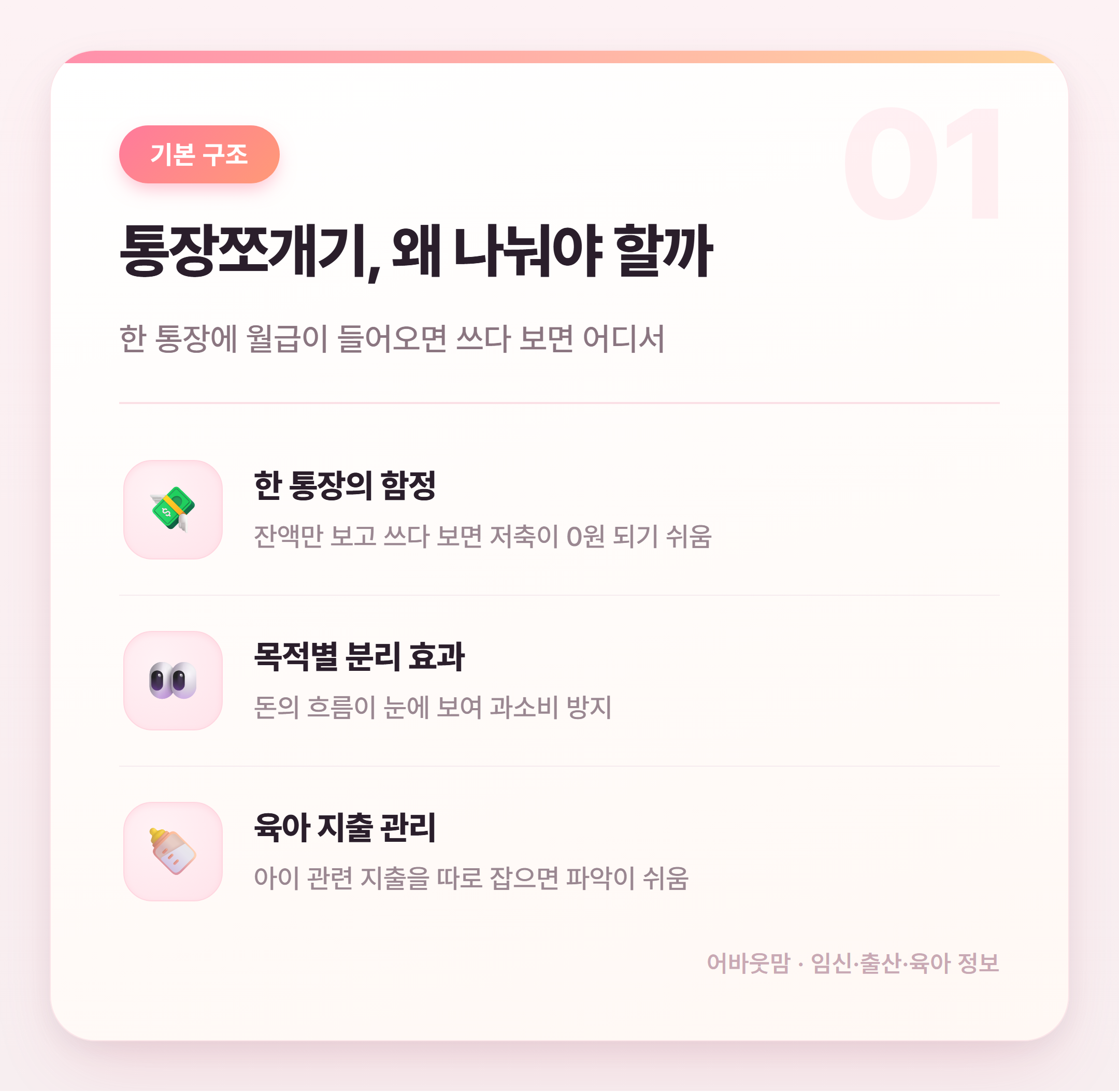 통장쪼개기 방법, 육아맘도 따라하기 쉬운 돈 관리법 설명 카드
