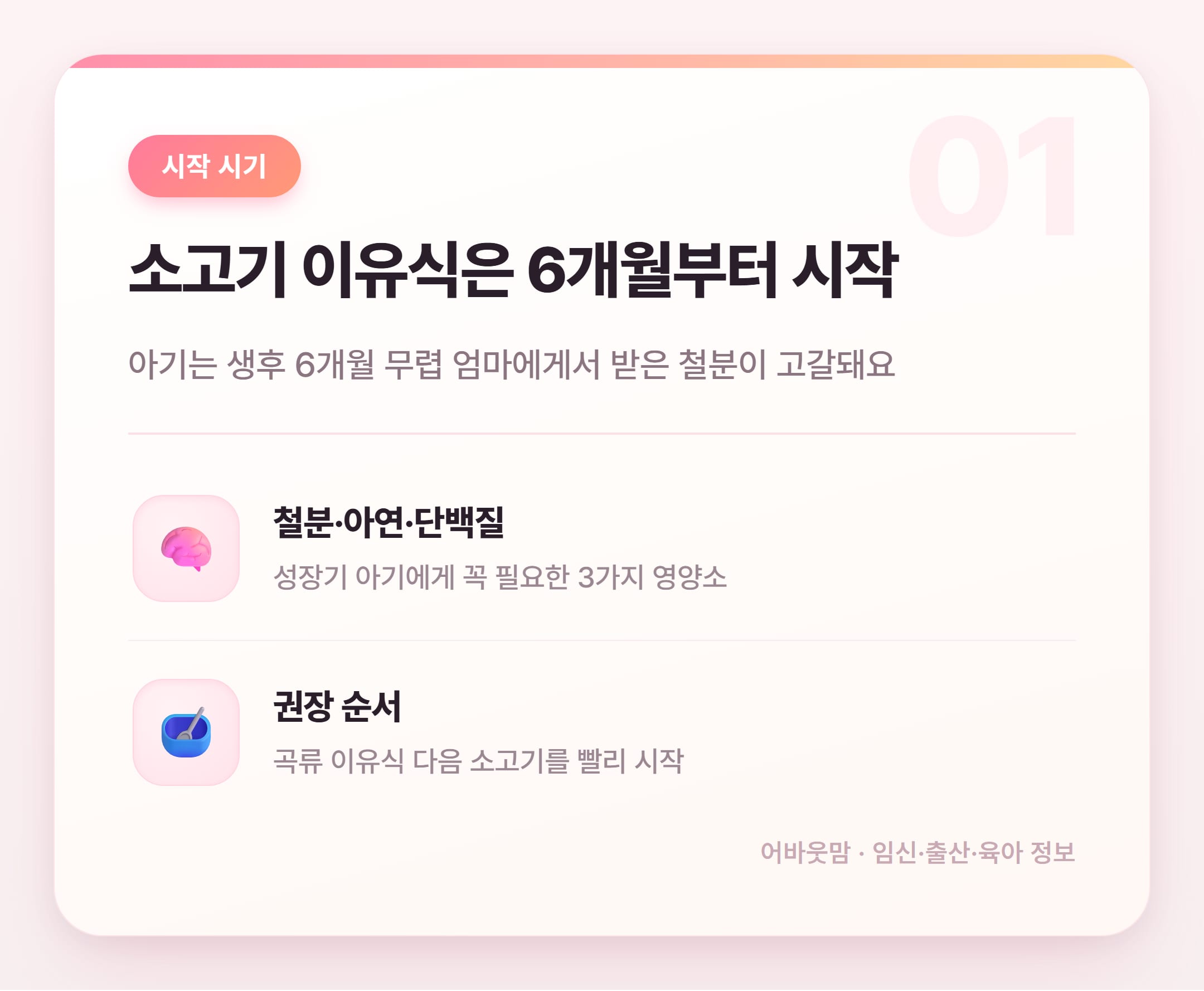 이유식 소고기 부위 추천과 시작 시기 총정리 설명 카드