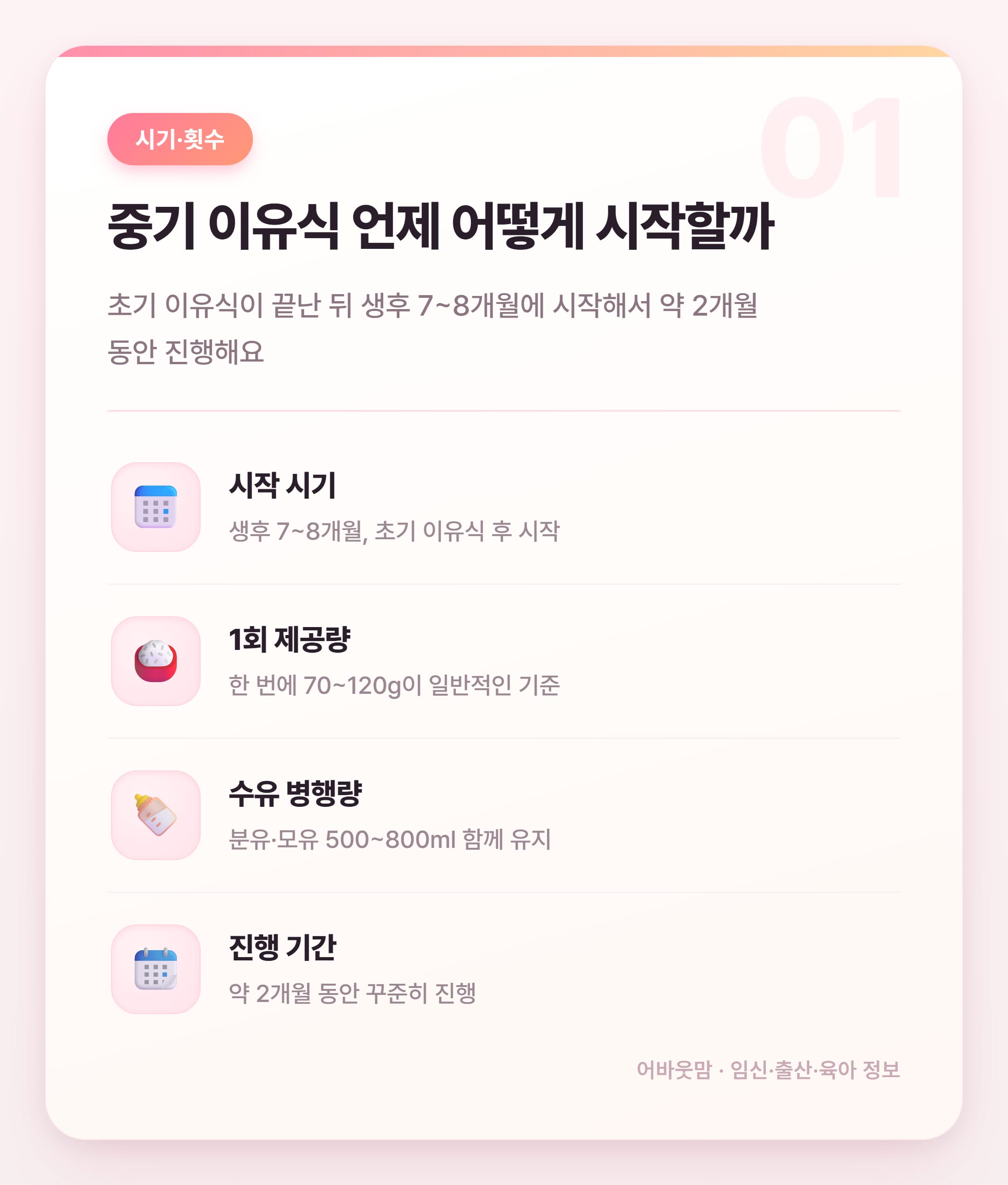 중기 이유식 재료 추천 & 실전 정리 설명 카드