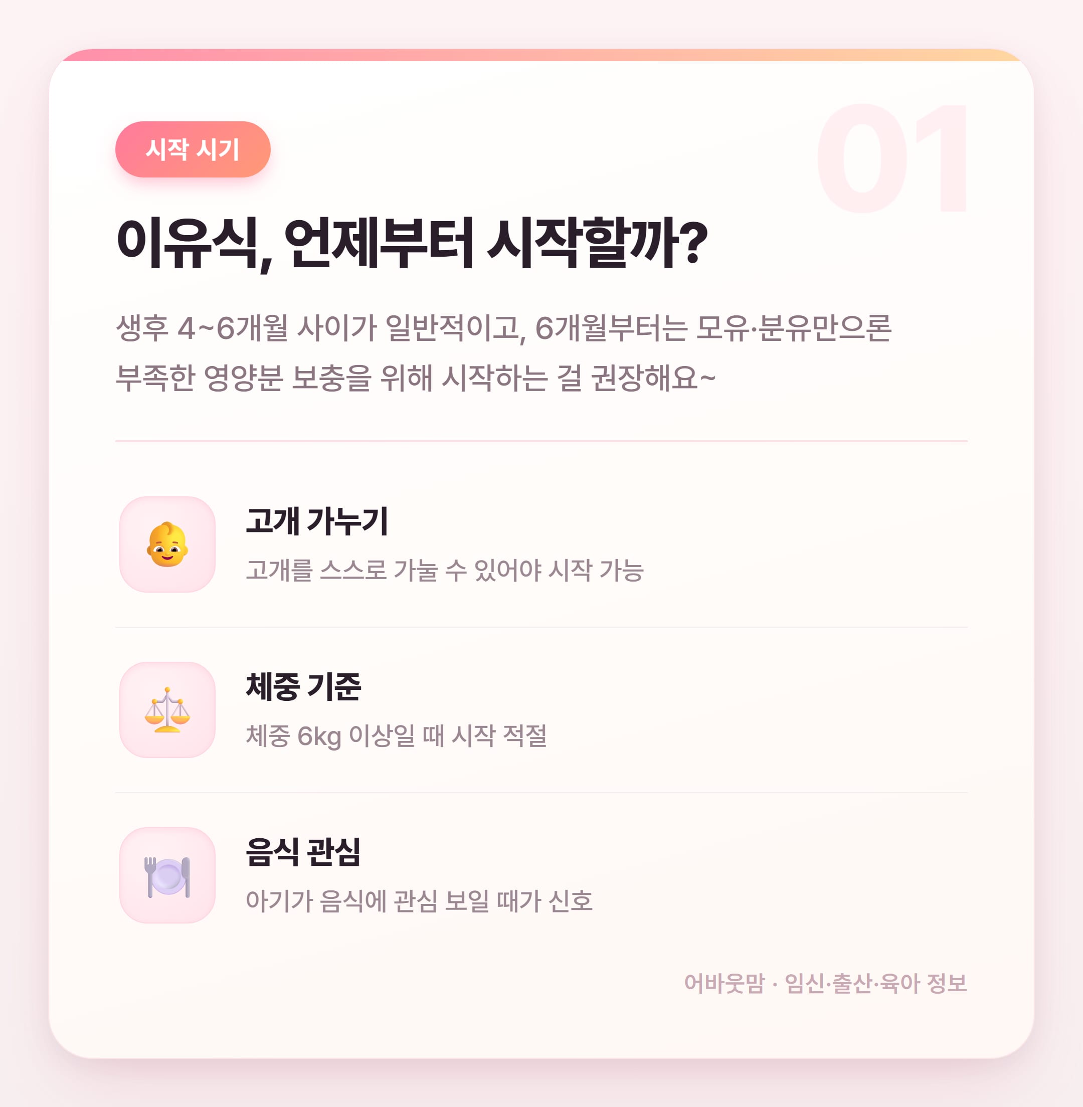초기 이유식 식단표, 처음이라 막막한 분들께 설명 카드