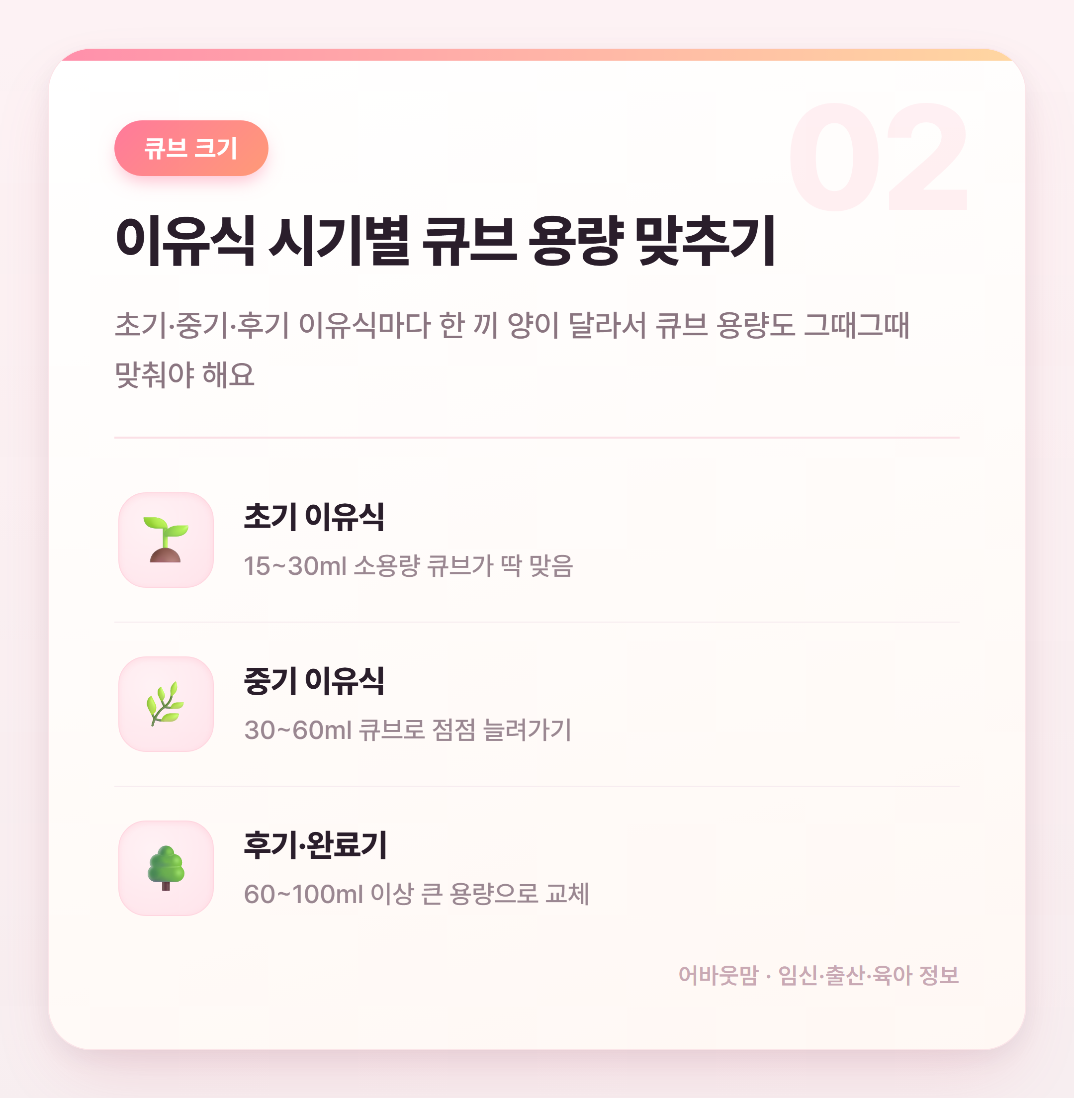 이유식 큐브 보관용기 고르는 법 총정리 설명 카드