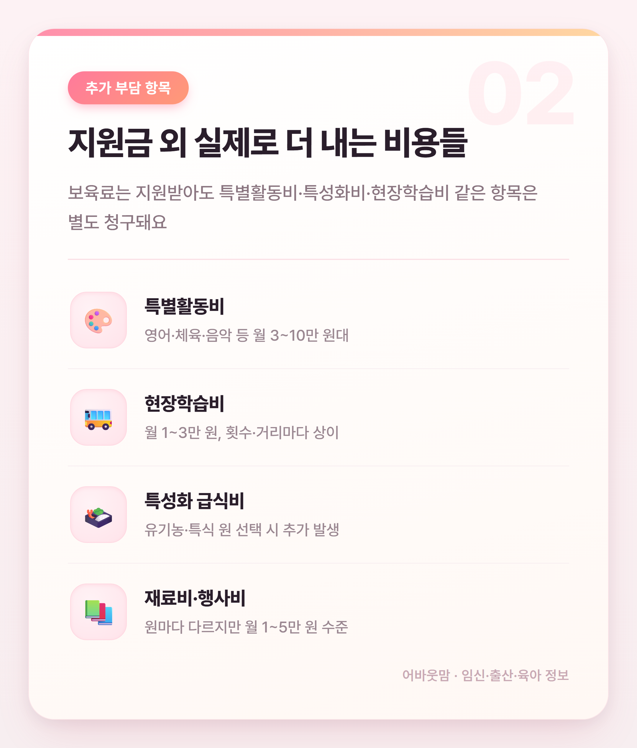 어린이집 비용 총정리 실제로 얼마 드나요 설명 카드
