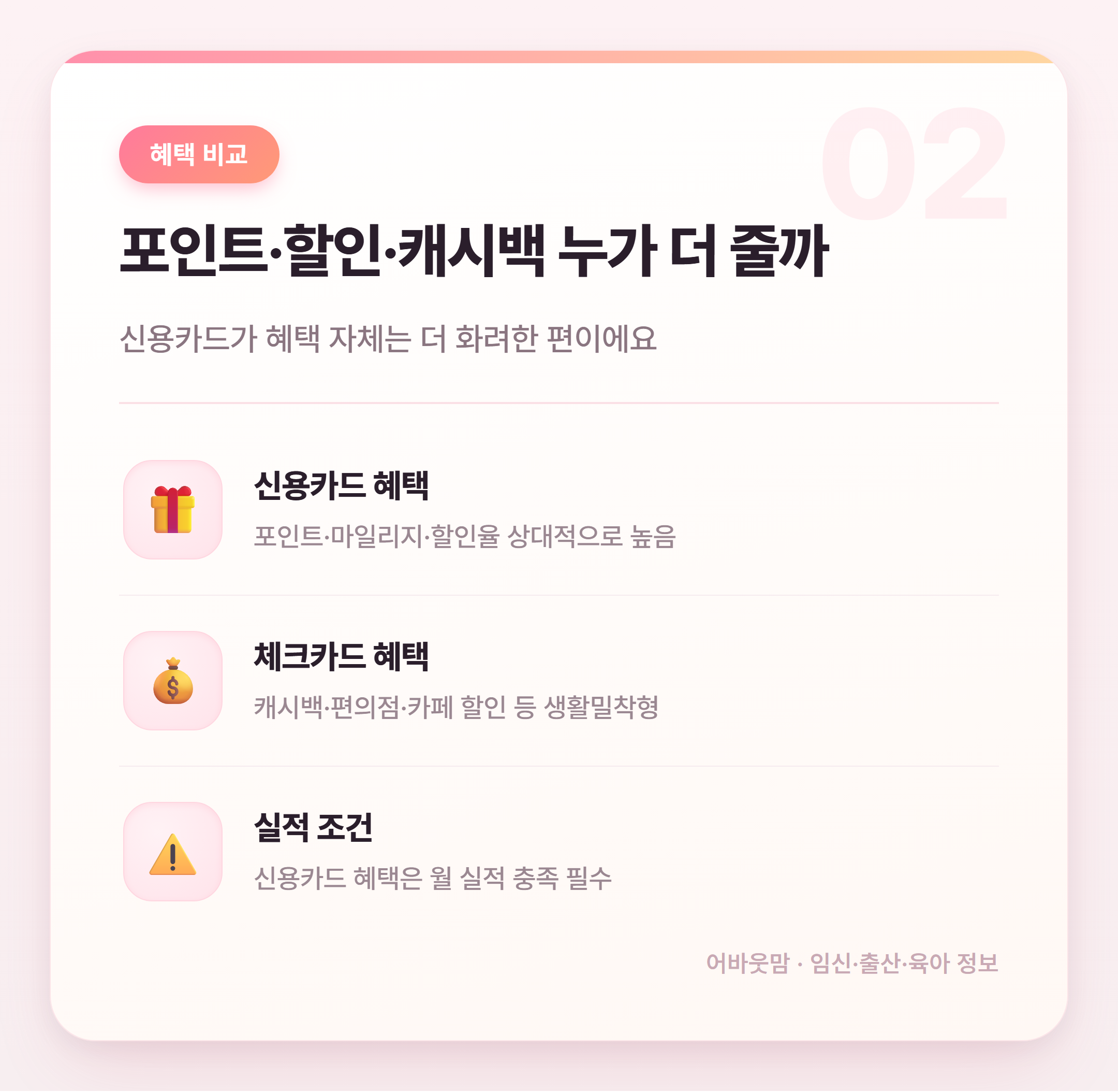 체크카드 신용카드 혜택 비교, 육아맘 어떤 게 나을까 설명 카드