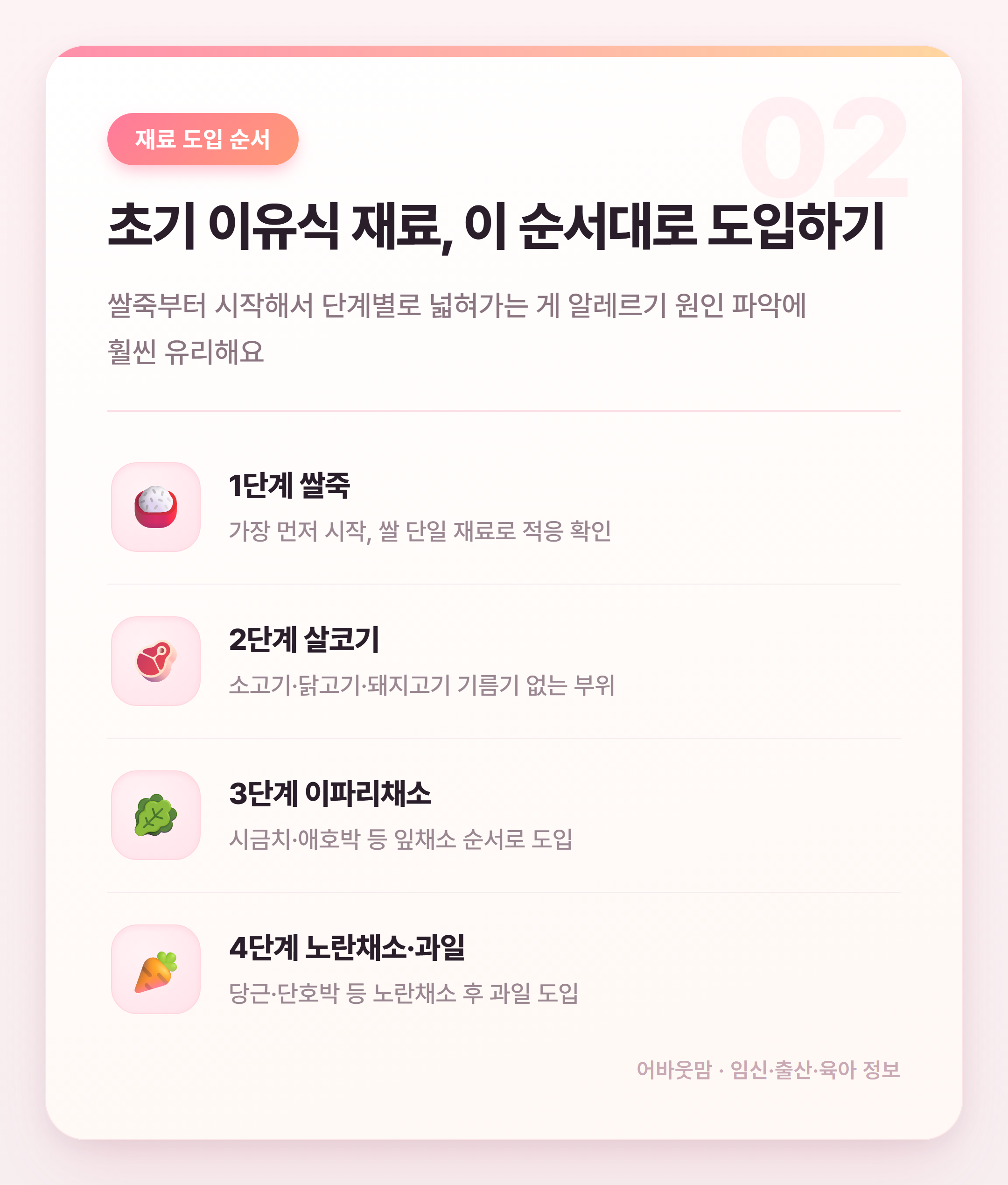 초기 이유식 식단표 양식 & 실전 정리 설명 카드