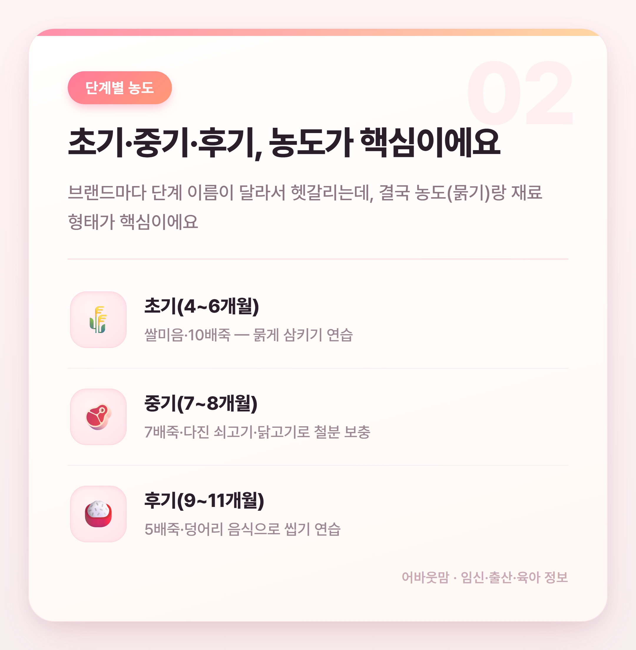 이유식 브랜드 비교 전 꼭 알아야 할 단계별 핵심 정리 설명 카드