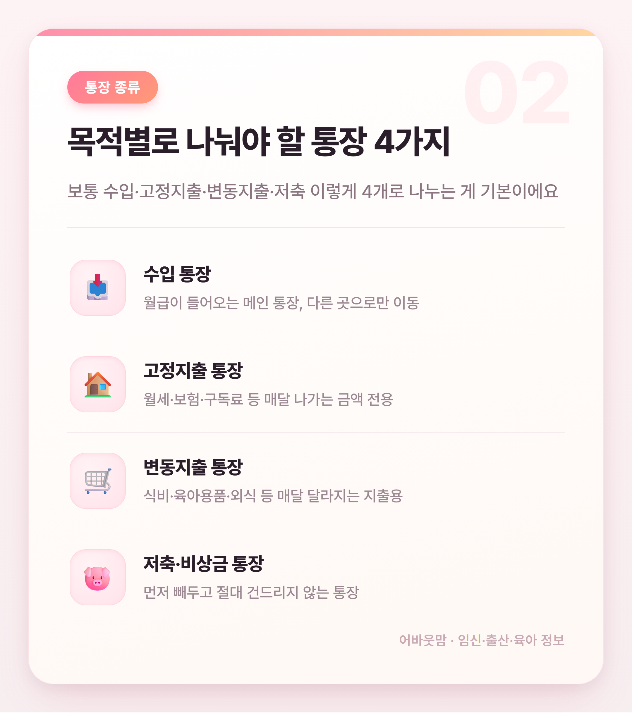 통장쪼개기 방법, 육아맘도 따라하기 쉬운 돈 관리법 설명 카드