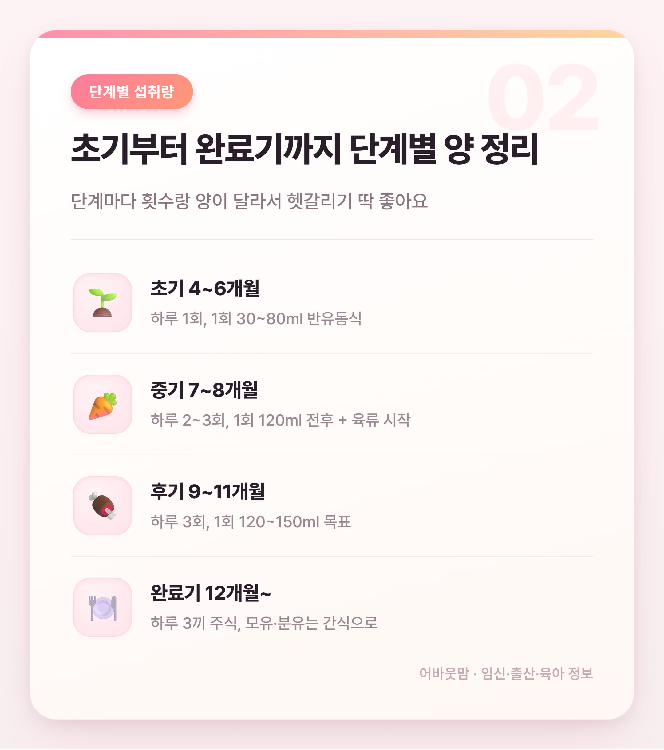 유아식 식단 책으로 정리한 이유식 단계별 가이드 설명 카드