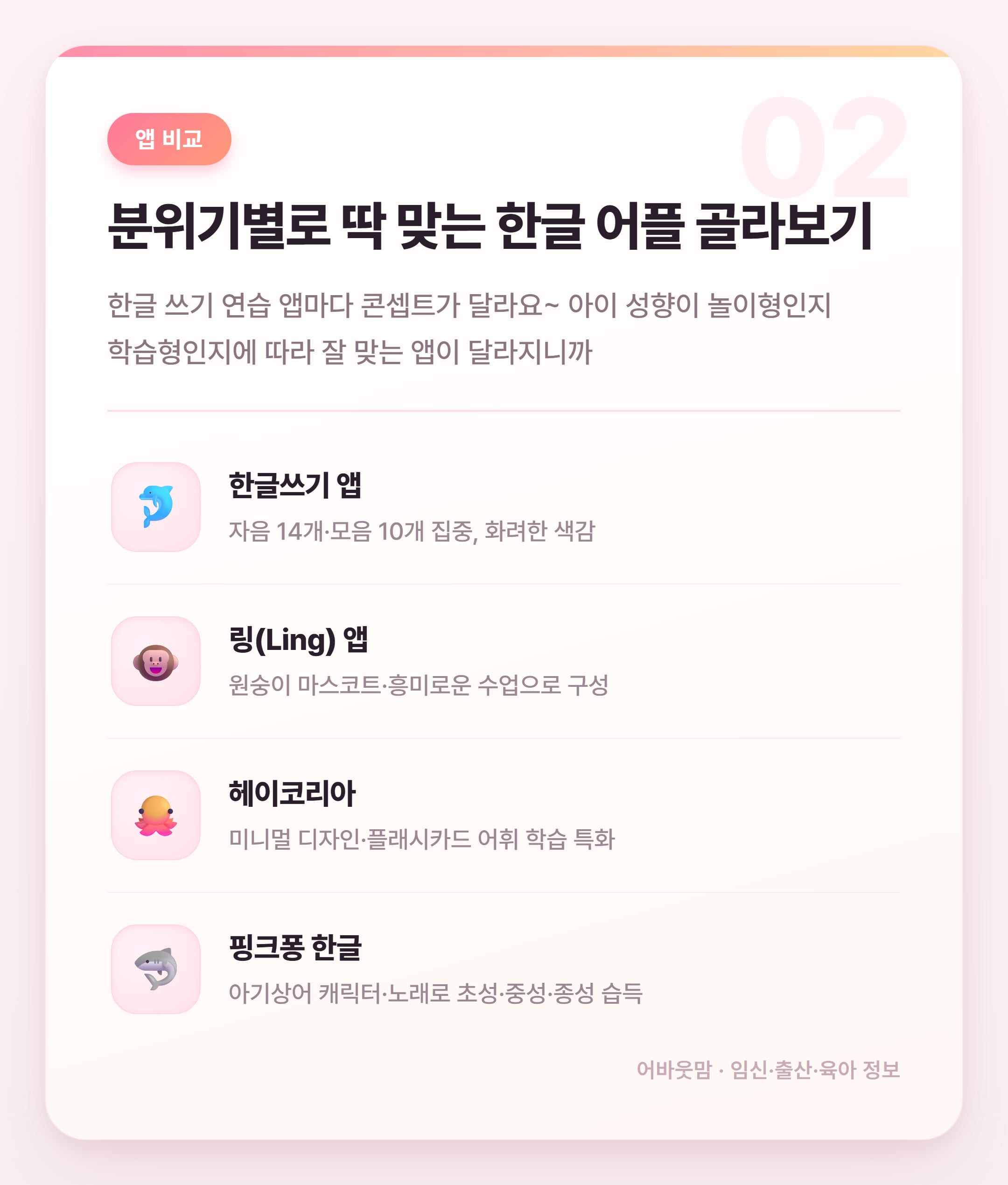 한글 쓰기 연습 어플 어떤 게 좋을까 2026 설명 카드