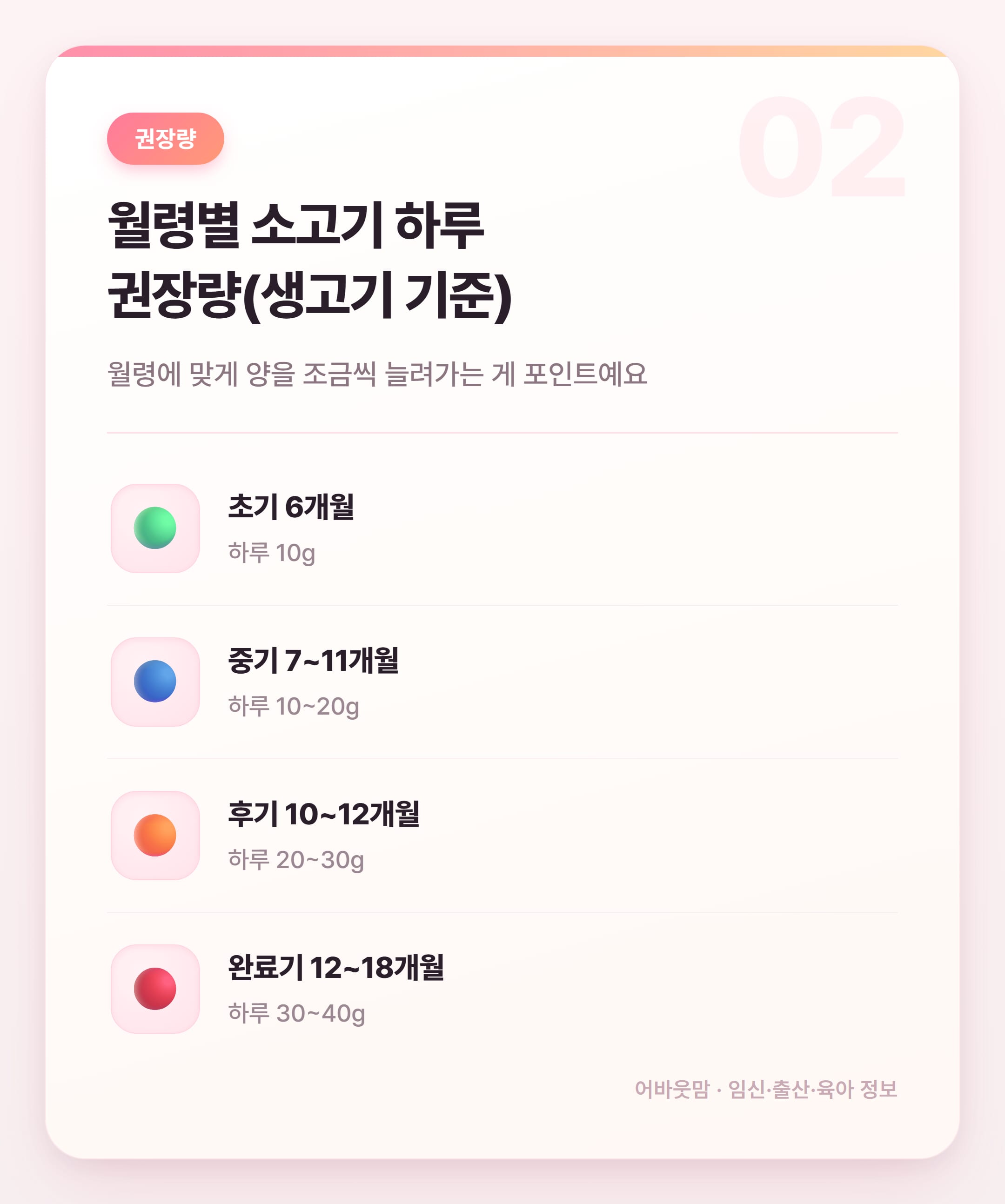 초기 이유식 소고기 시작 시기와 양 총정리 설명 카드