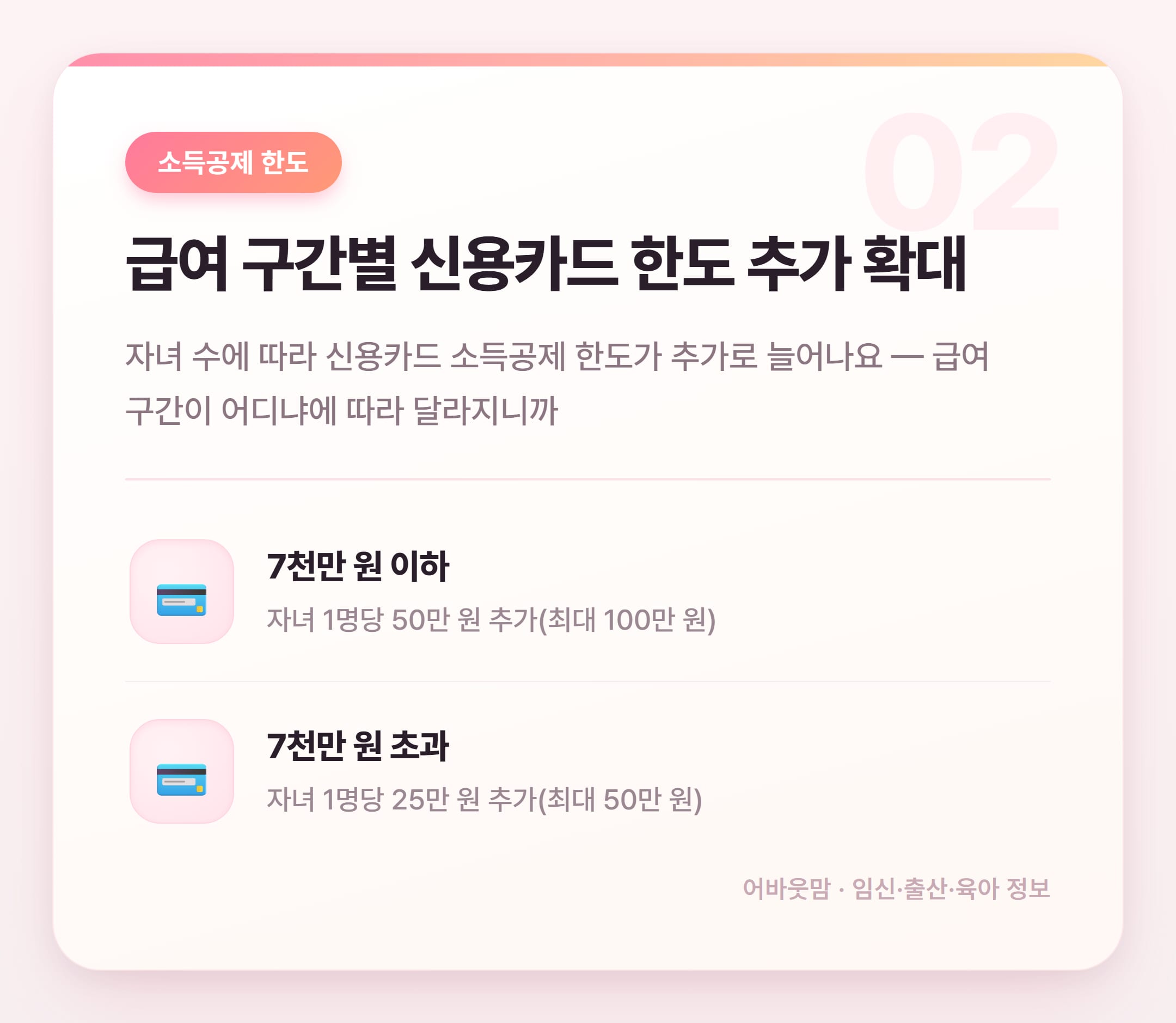 연말정산 소득공제 구간별 육아가정 혜택 총정리 설명 카드
