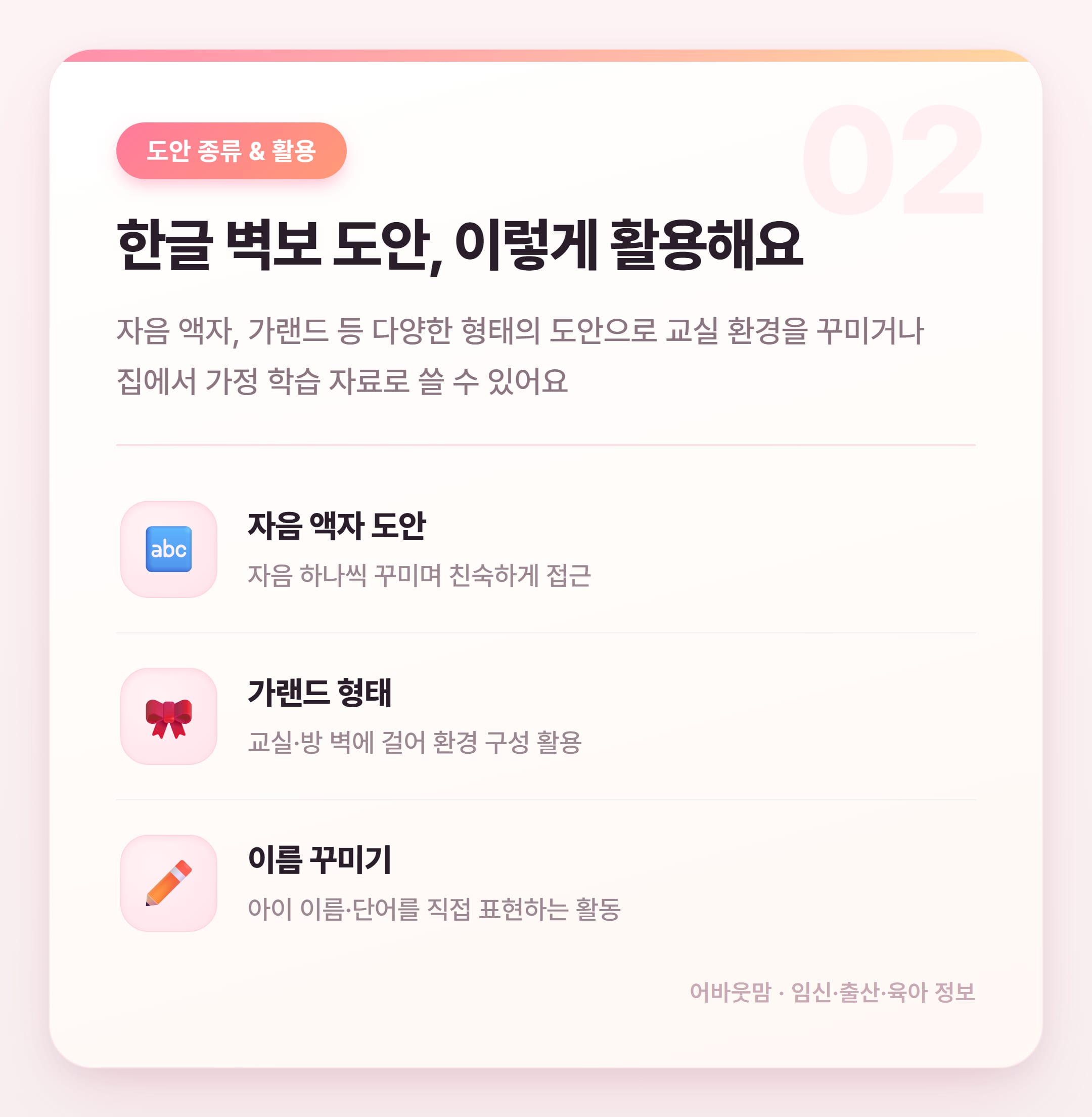 한글 벽보 도안으로 시작하는 유아 한글 교육 실전 정리 설명 카드