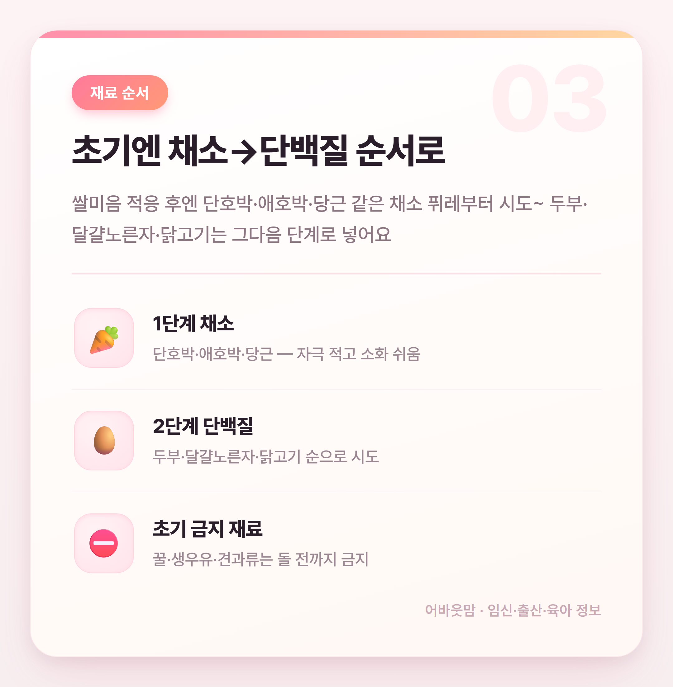 초기이유식 식단표 처음 짜는 법 정리 설명 카드