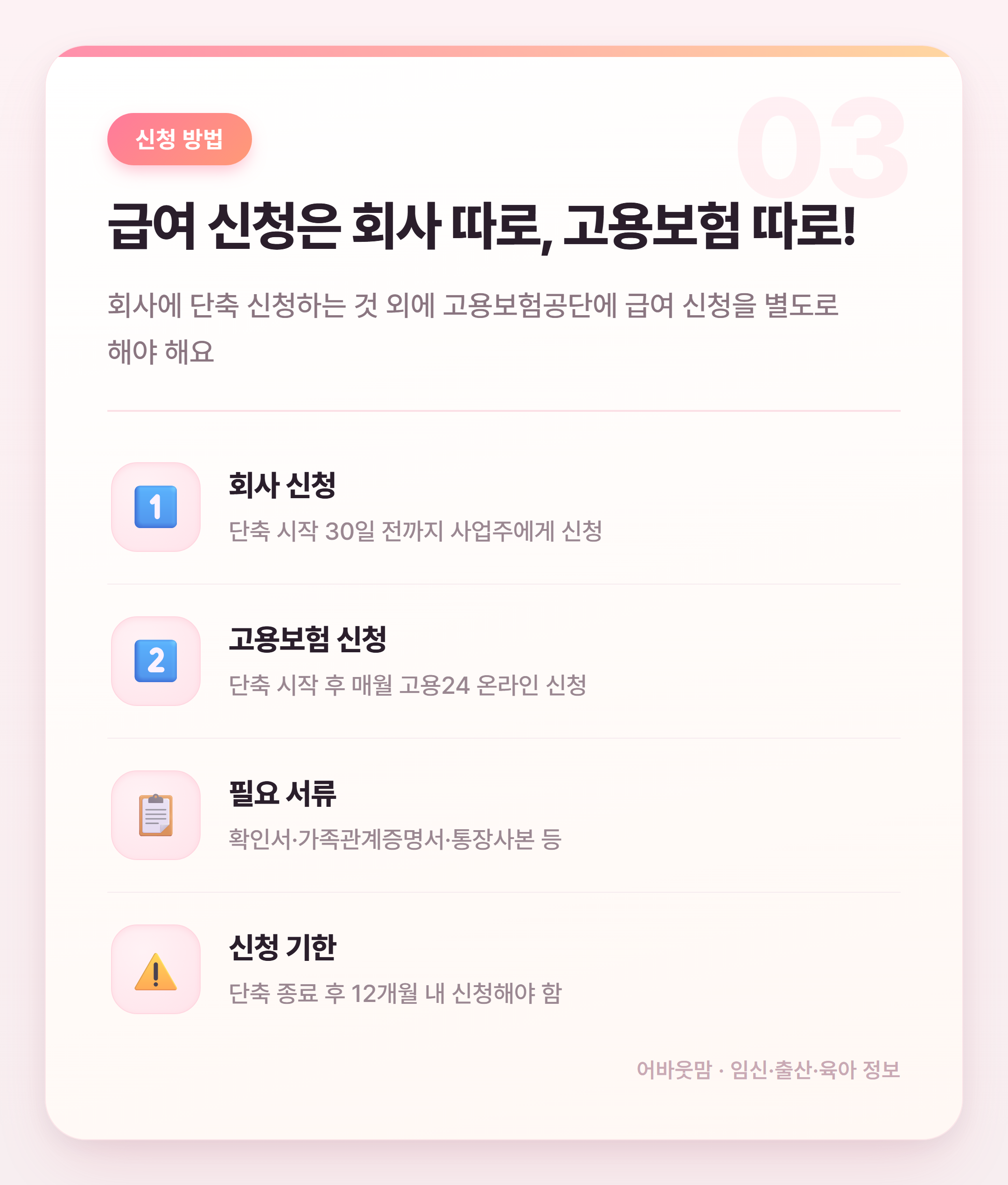 육아기 근로시간 단축 급여 제대로 받는 법 설명 카드