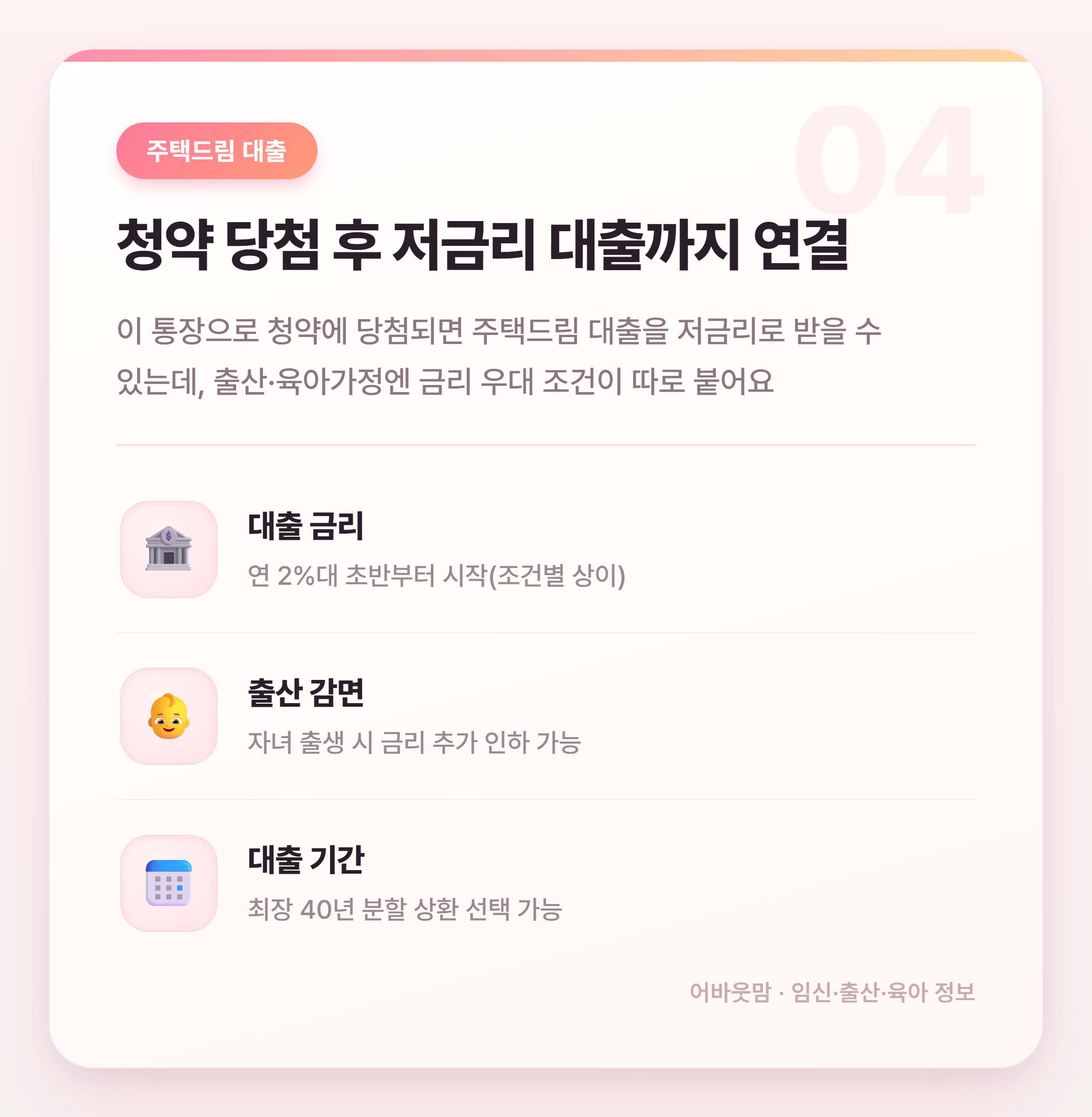 청년 주택드림 청약통장 육아가정 혜택 총정리 설명 카드