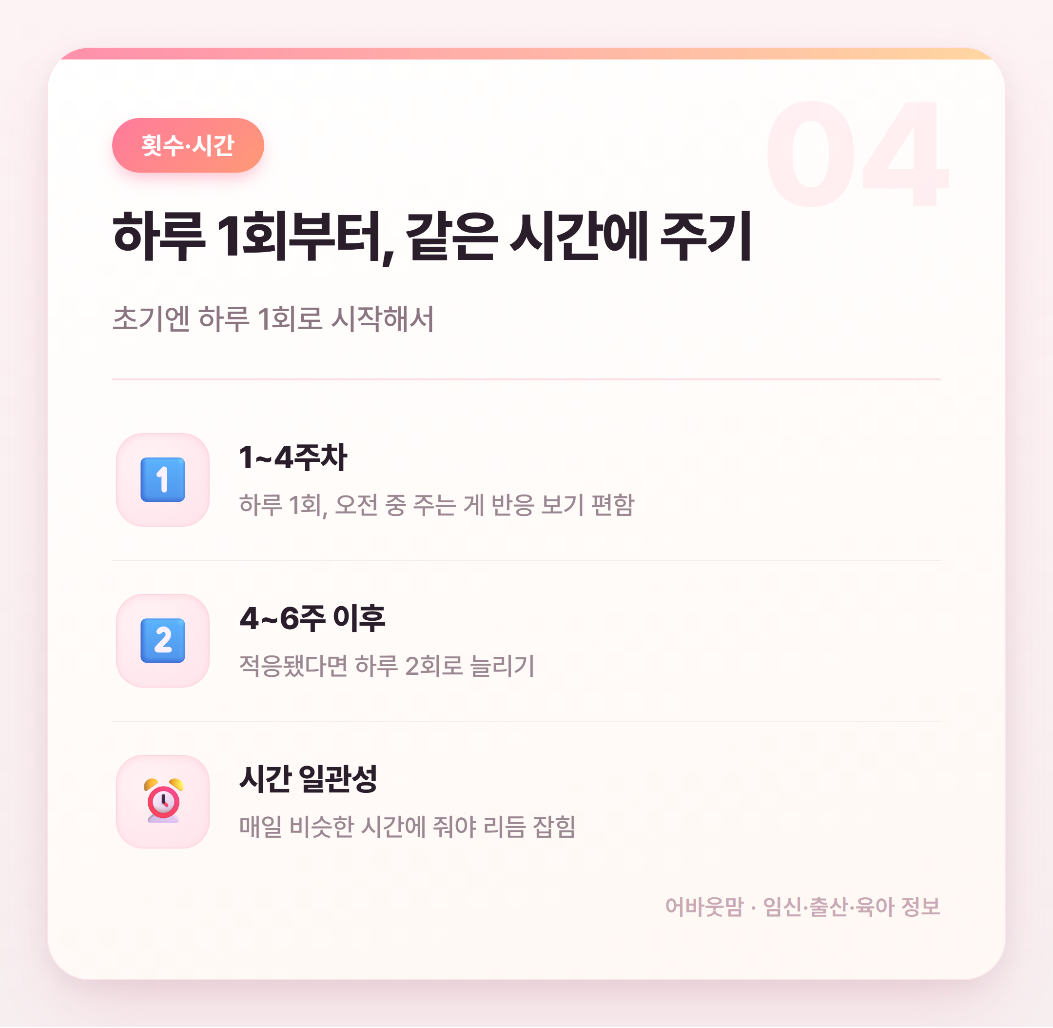 초기 이유식 양 얼마나 줘야 할까 설명 카드