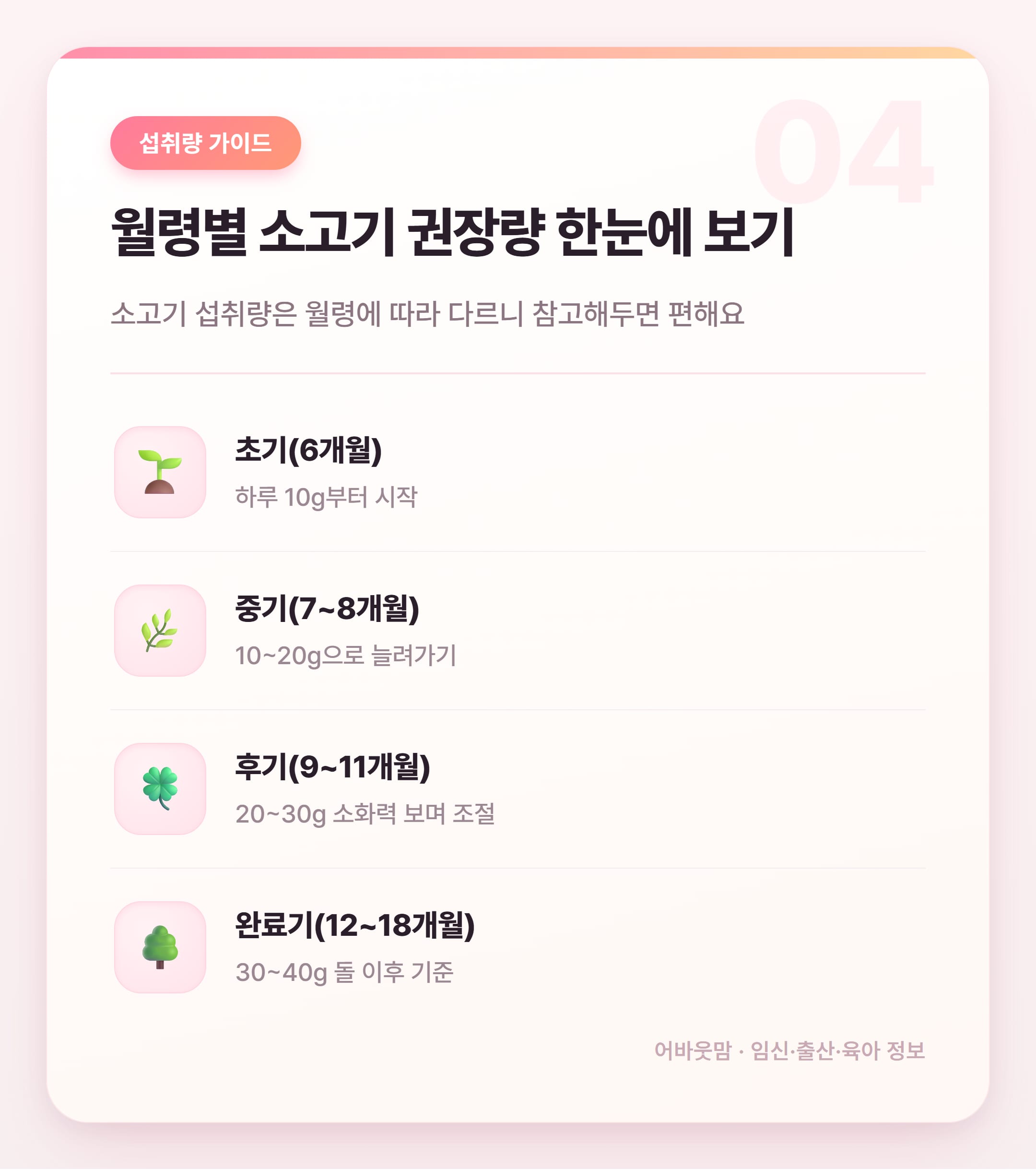 이유식 소고기 부위 추천과 시작 시기 총정리 설명 카드