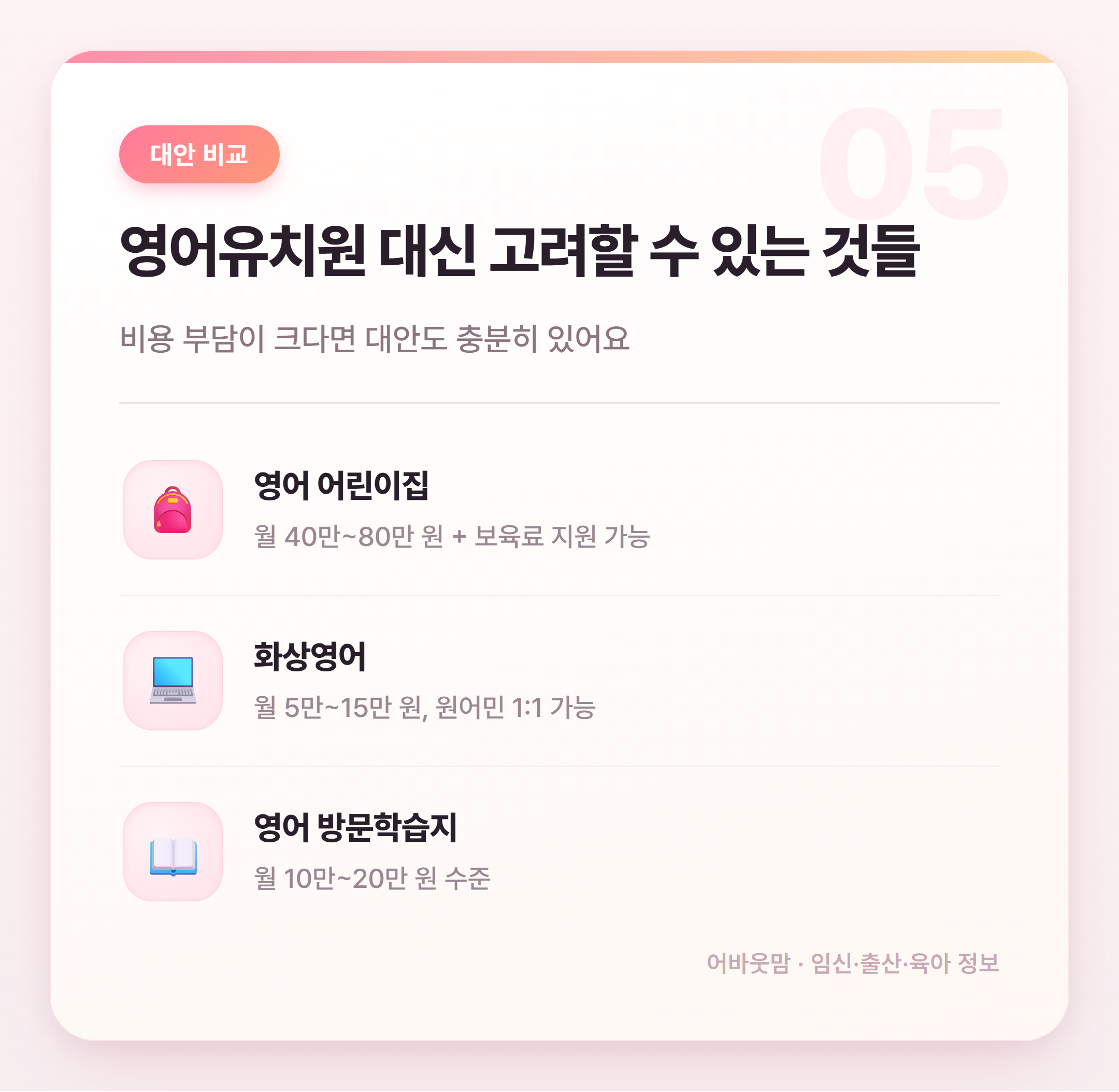 영어유치원 비용 얼마나 들까? 현실 정리 설명 카드