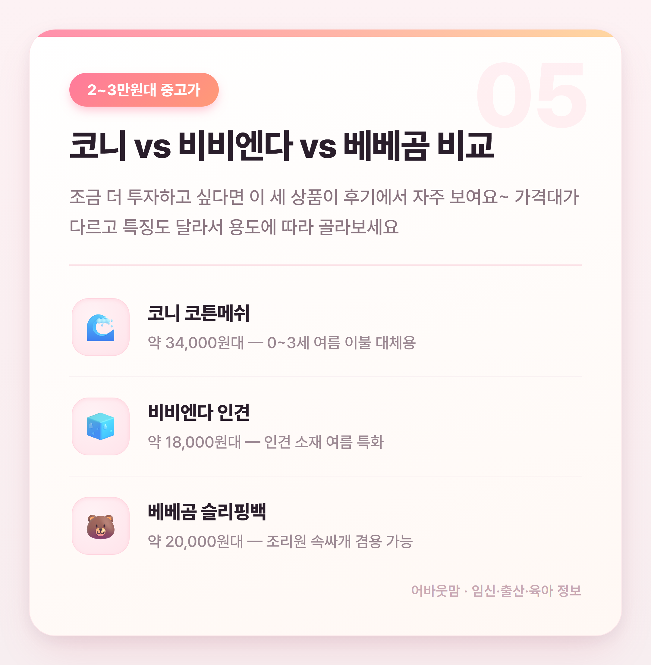 아기 수면조끼 인기 상품 비교 추천 2026 설명 카드