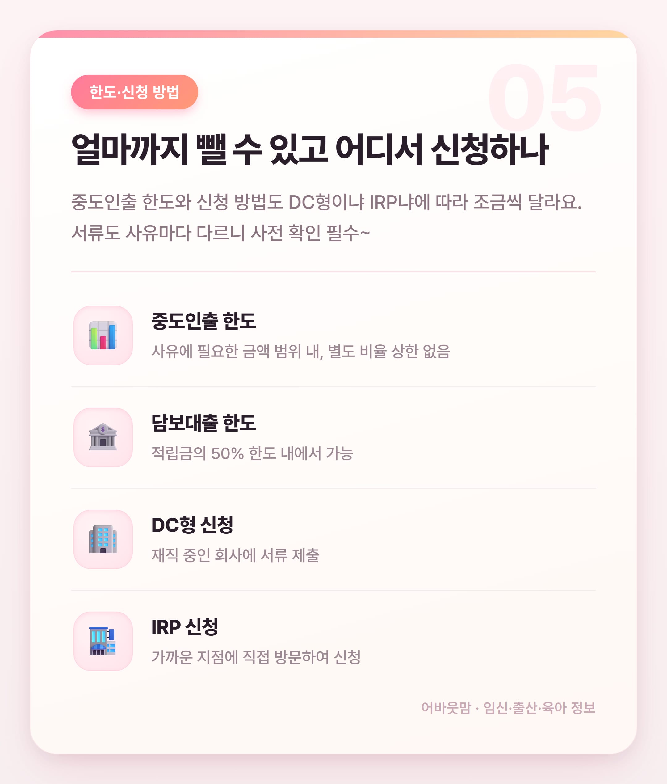 퇴직연금 중도인출 가능한 사유와 세금 정리 설명 카드